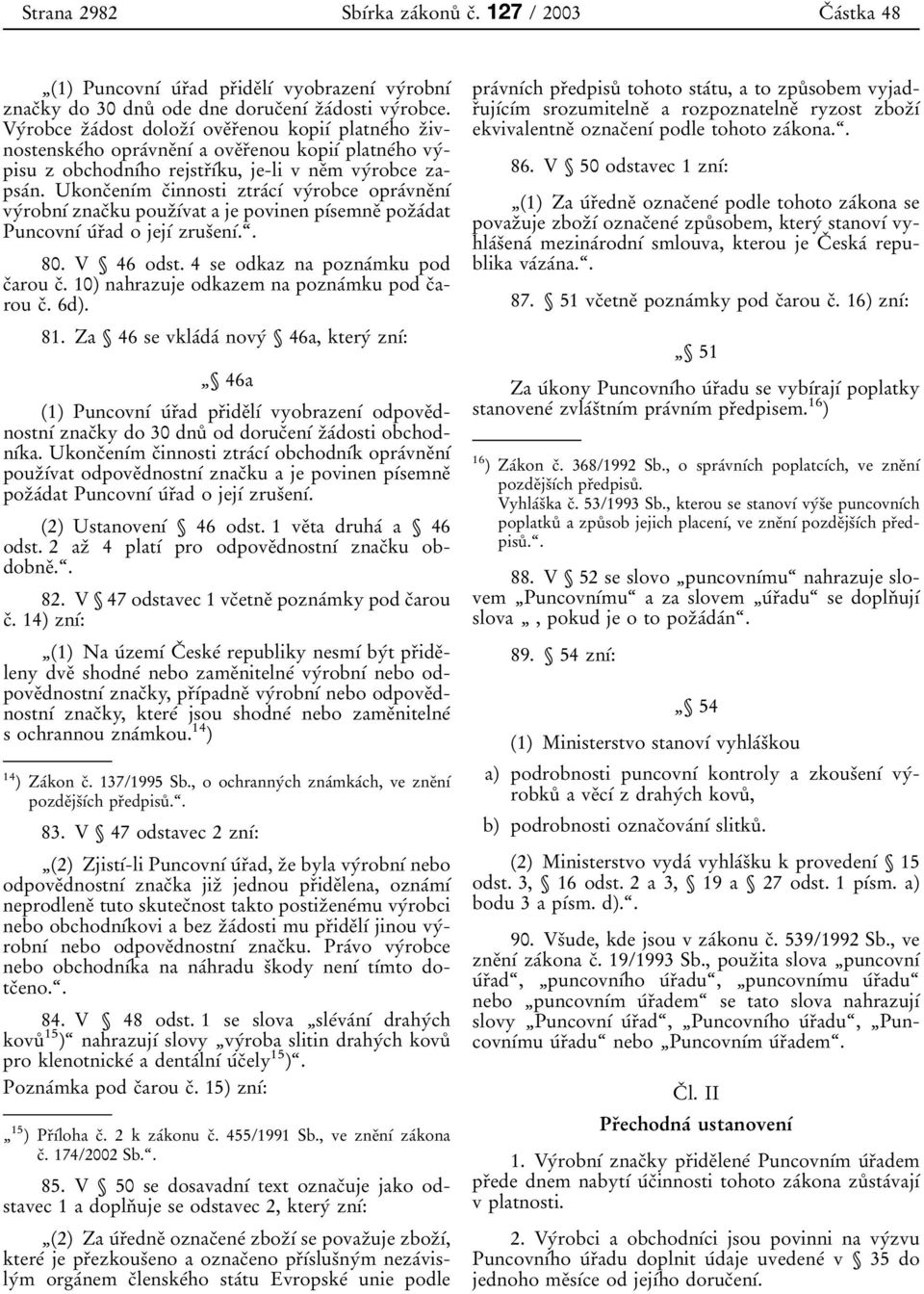 UkoncΟenυΒm cοinnosti ztraβcυβ vyβrobce opraβvneοnυβ vyβrobnυβ znacοku pouzουβvat a je povinen pυβsemneο pozοaβdat PuncovnυΒ uβrοado jejυβ zrusοenυβ.ͺ. 80. V 46 odst.