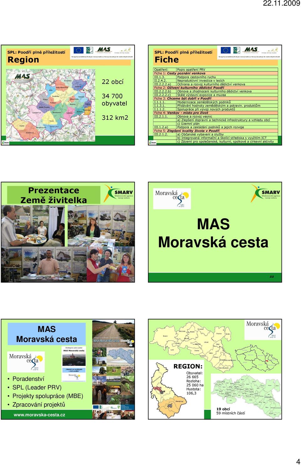 2.2.2.c) Stálé výstavní expozice a muzea Fiche 3: Chceme být dobří v Poodří I.1.1.1. Modernizace zemědělských podniků I.1.3.1. Přidávání hodnoty zemědělským a potravin. produktům I.1.1.2. Spolupráce při vývoji nových produktů Fiche 4: Venkov - místo pro život III.