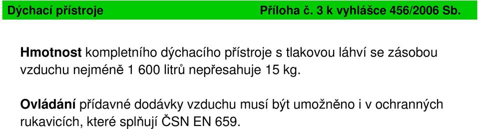 vzduchu nejméně 1 600 litrů nepřesahuje 15 kg.