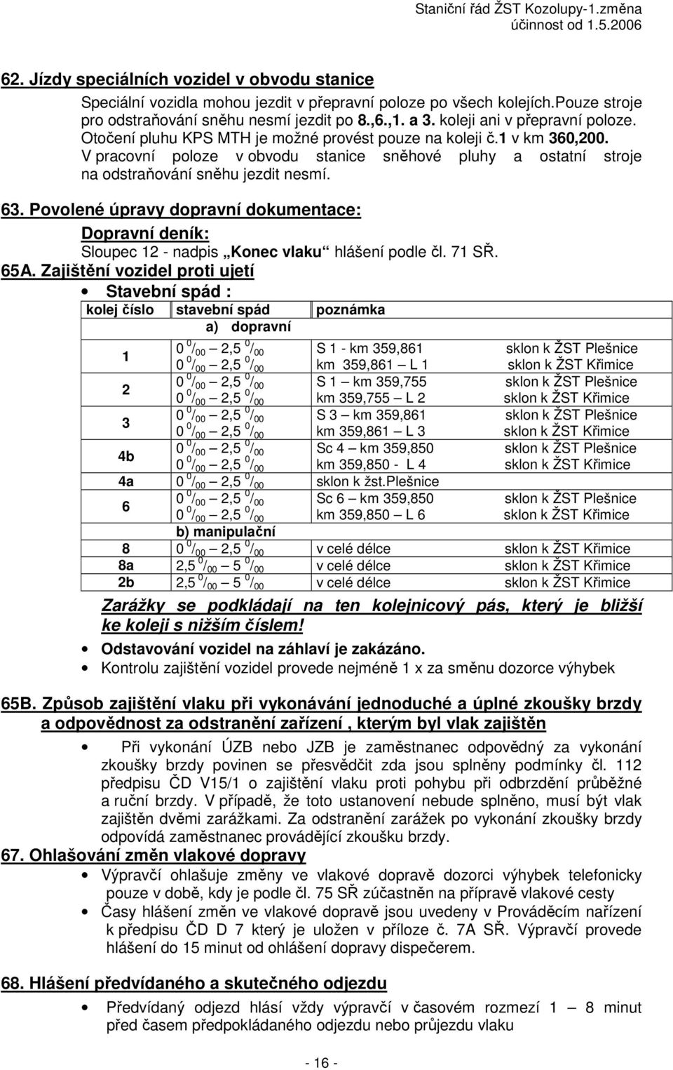 V pracovní poloze v obvodu stanice sněhové pluhy a ostatní stroje na odstraňování sněhu jezdit nesmí. 63.