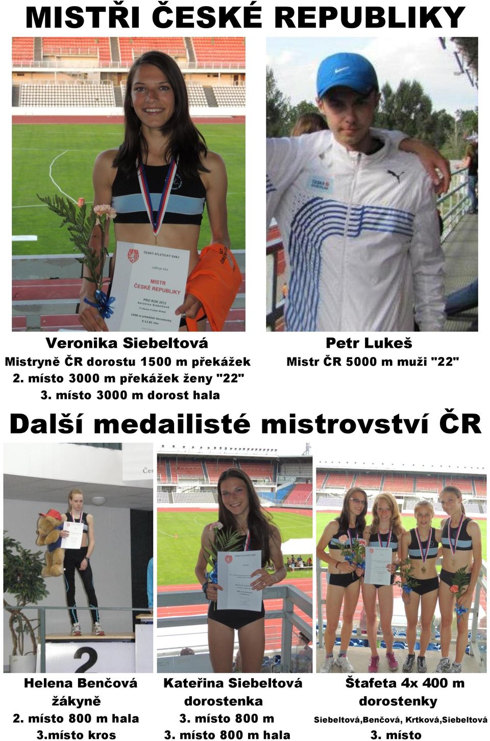 místo 3000 m dorost hala Další medailisté mistrovství ČR Helena Benčová Kateřina Siebeltová Štafeta