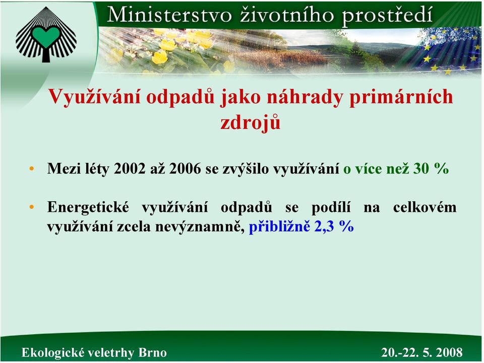 než 30 % Energetické využívání odpadů se podílí na