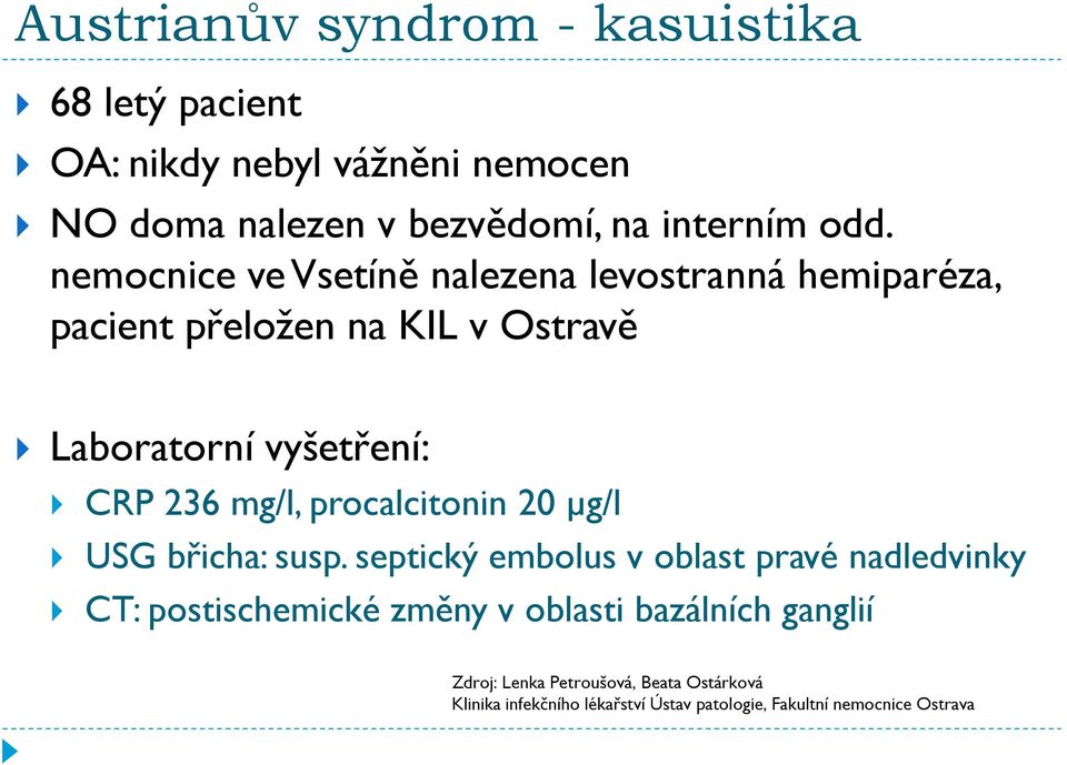 procalcitonin 20 µg/l USG břicha: susp.