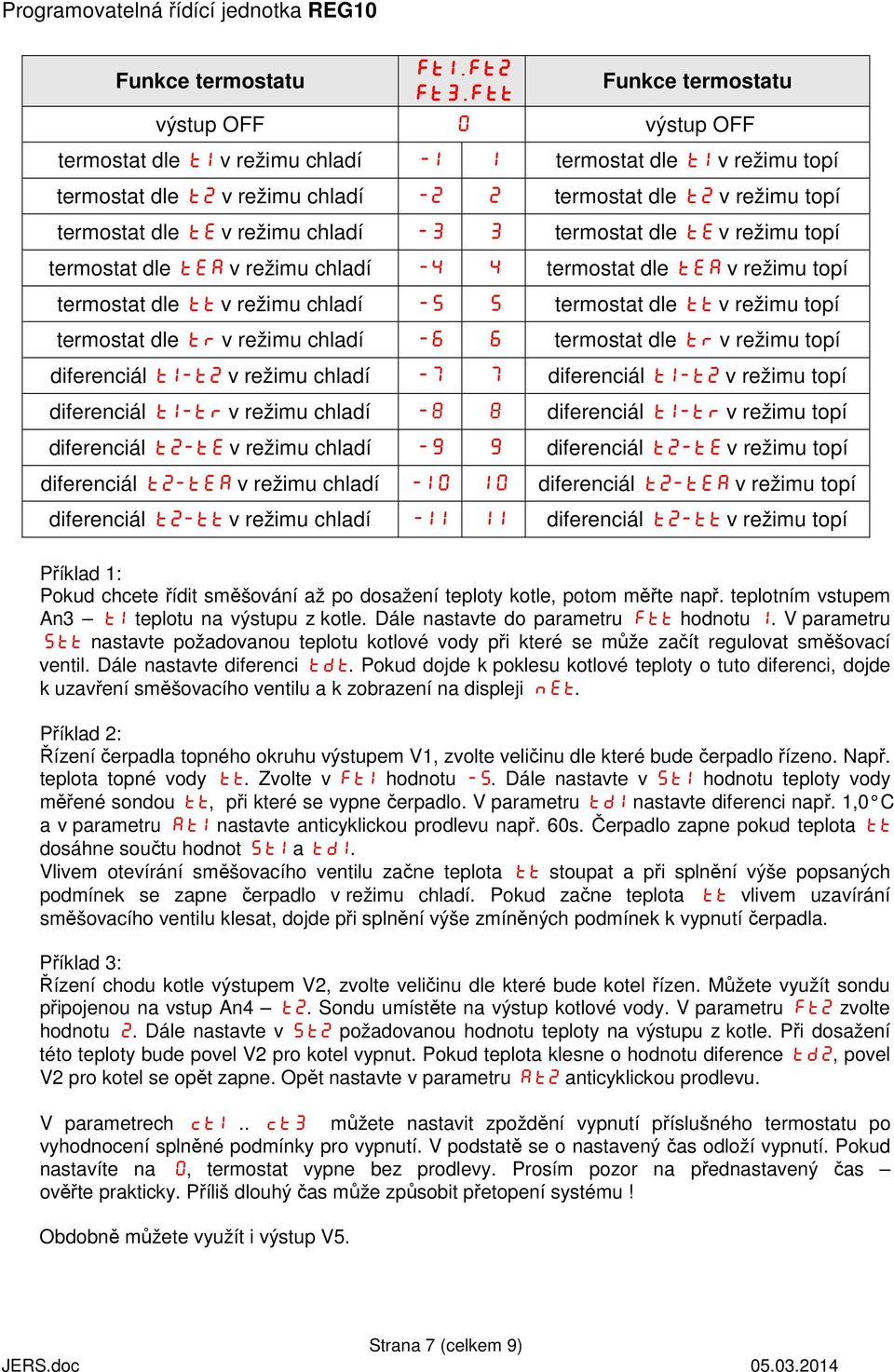 režimu chladí termostat dle tr v režimu chladí diferenciál t1-t2 v režimu chladí diferenciál t1-tr v režimu chladí diferenciál t2-te v režimu chladí diferenciál t2-tea v režimu chladí diferenciál