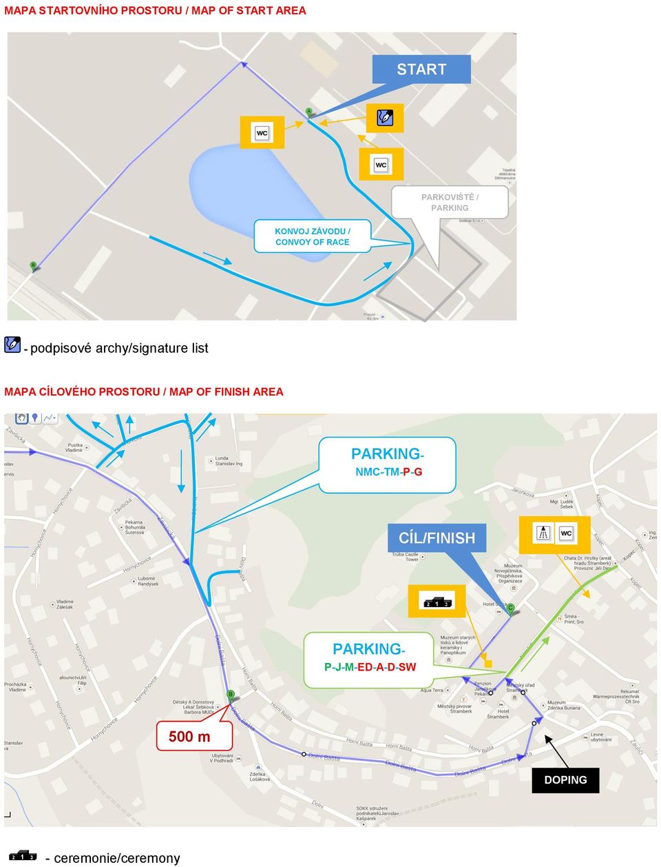 list MAPA CÍLOVÉHO PROSTORU / MAP OF FINISH AREA PARKING-