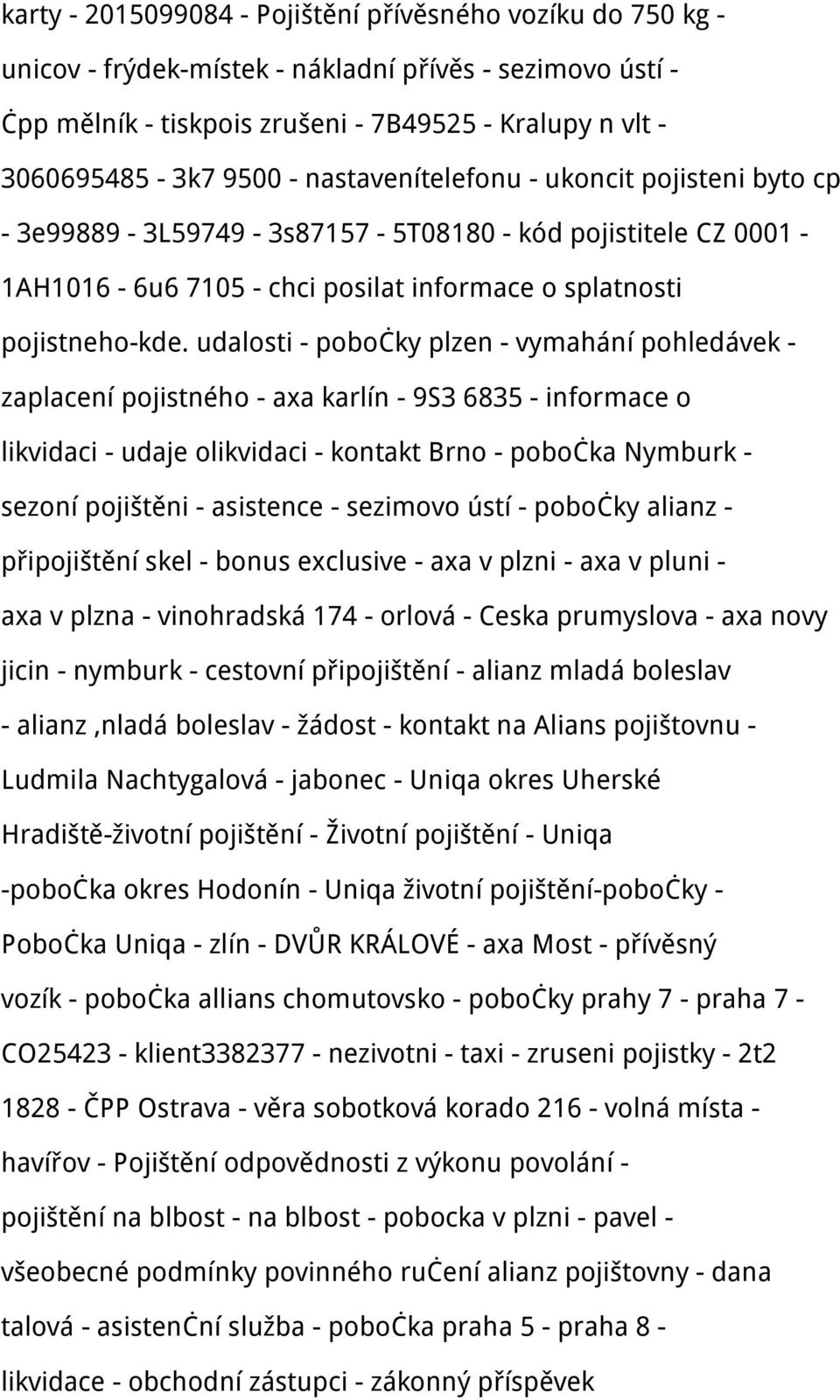 udalosti - pobočky plzen - vymahání pohledávek - zaplacení pojistného - axa karlín - 9S3 6835 - informace o likvidaci - udaje olikvidaci - kontakt Brno - pobočka Nymburk - sezoní pojištěni -