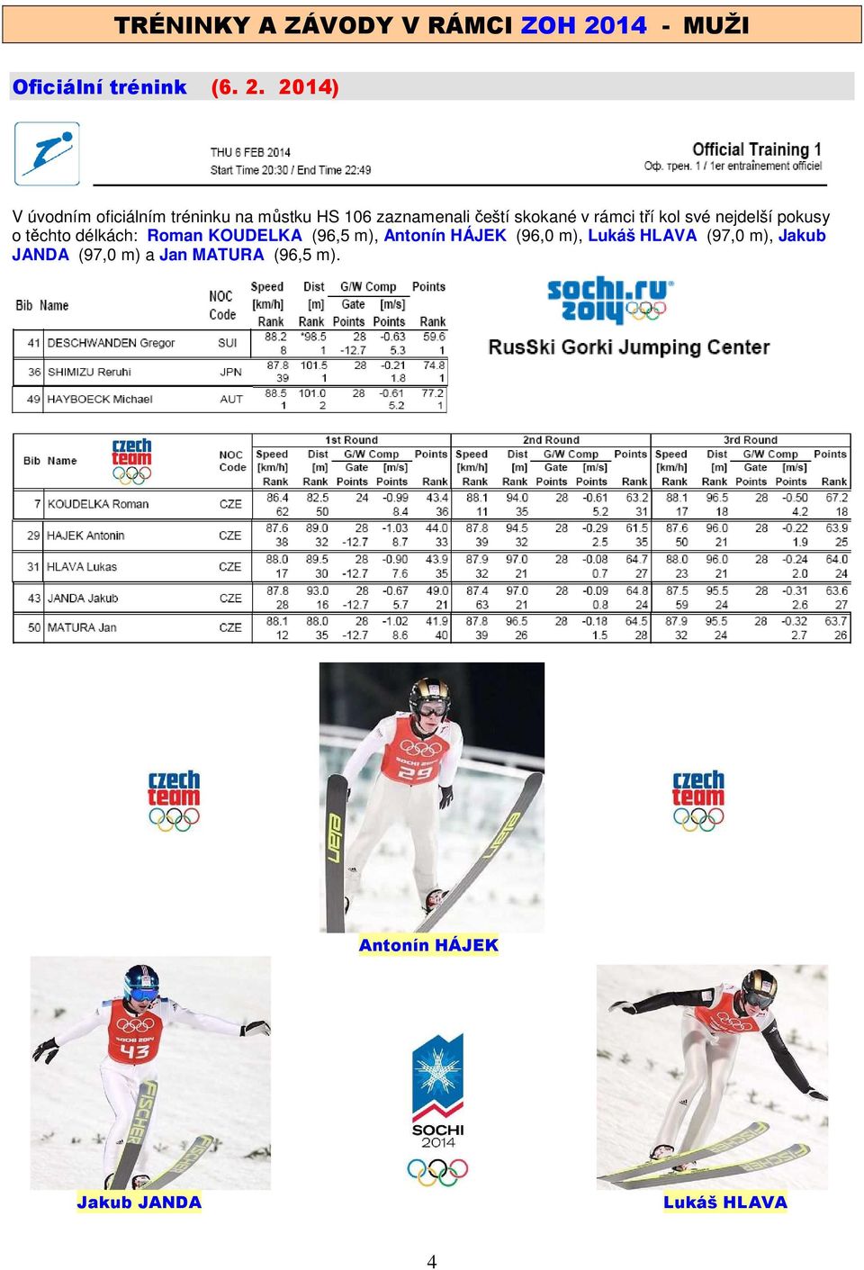2014) V úvodním oficiálním tréninku na můstku HS 106 zaznamenali čeští skokané v rámci