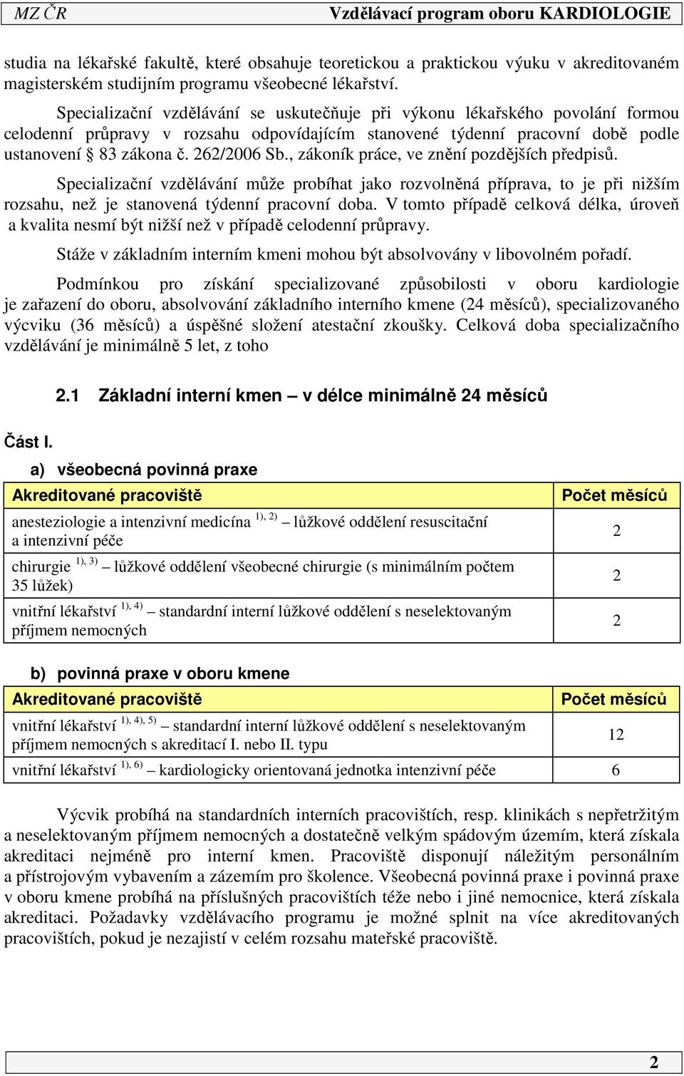 , zákoník práce, ve znění pozdějších předpisů. Specializační vzdělávání může probíhat jako rozvolněná příprava, to je při nižším rozsahu, než je stanovená týdenní pracovní doba.