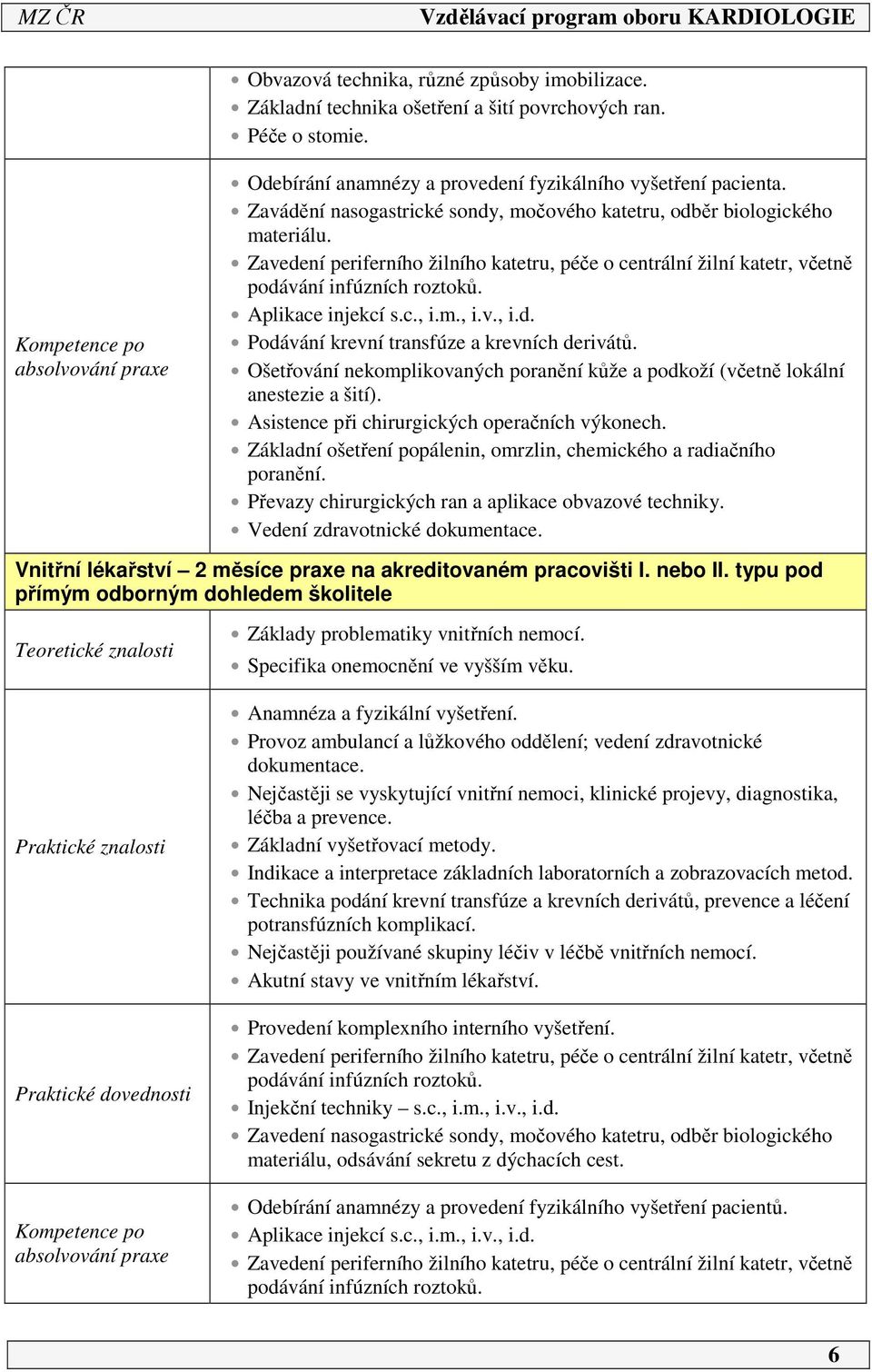 Zavedení periferního žilního katetru, péče o centrální žilní katetr, včetně podávání infúzních roztoků. Aplikace injekcí s.c., i.m., i.v., i.d. Podávání krevní transfúze a krevních derivátů.