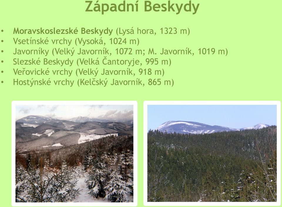 M. Javorník, 1019 m) Slezské Beskydy (Velká Čantoryje, 995 m)