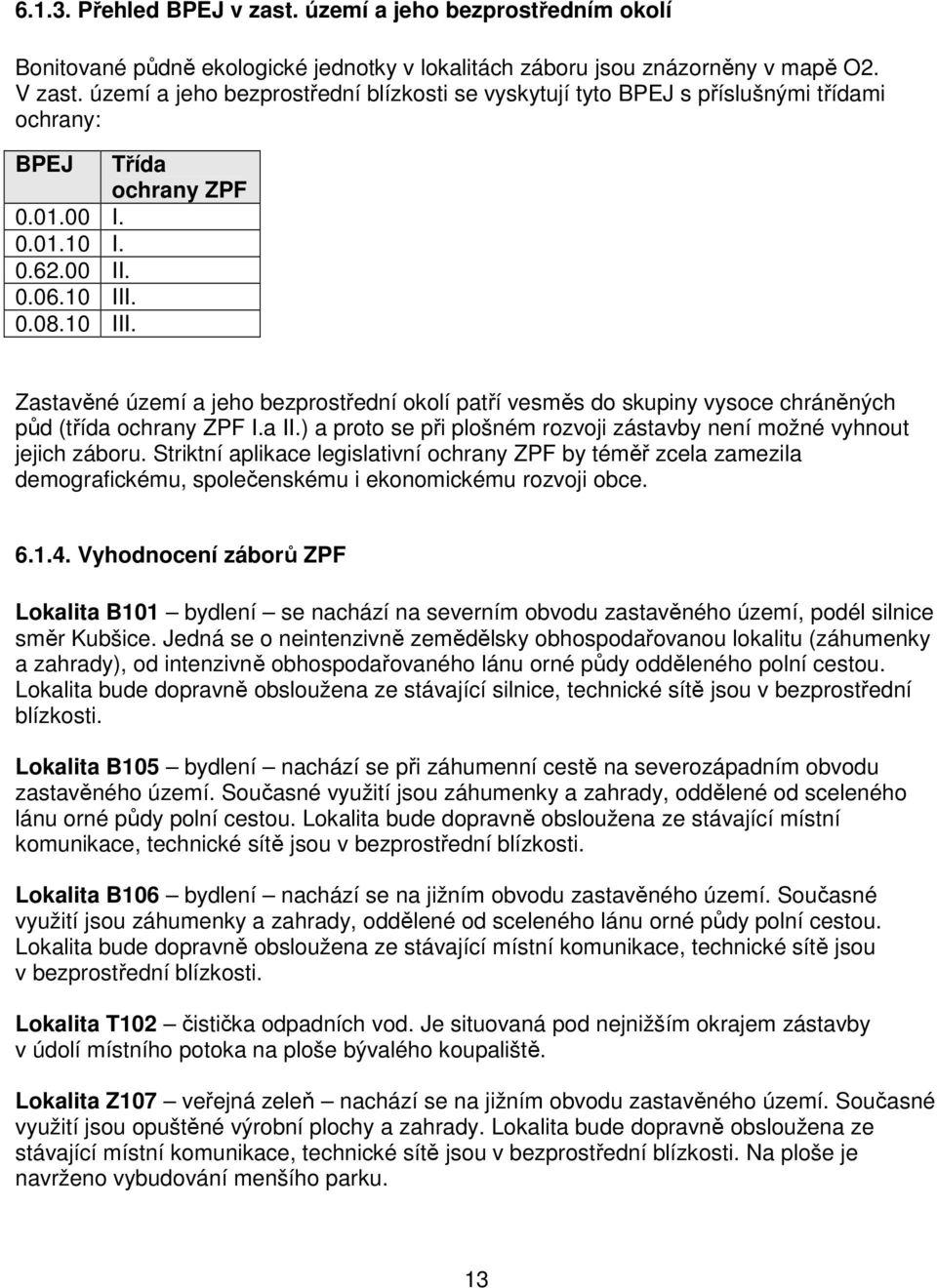 0.08.10 III. Zastavěné území a jeho bezprostřední okolí patří vesměs do skupiny vysoce chráněných půd (třída ochrany ZPF I.a II.