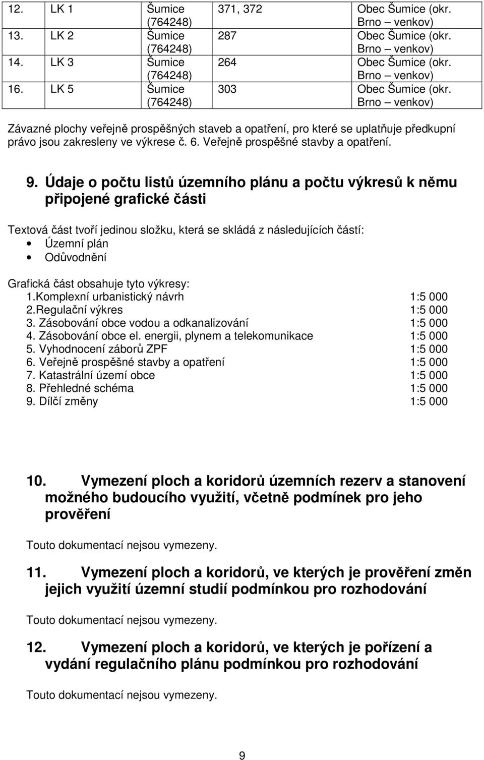 Údaje o počtu listů územního plánu a počtu výkresů k němu připojené grafické části Textová část tvoří jedinou složku, která se skládá z následujících částí: Územní plán Odůvodnění Grafická část