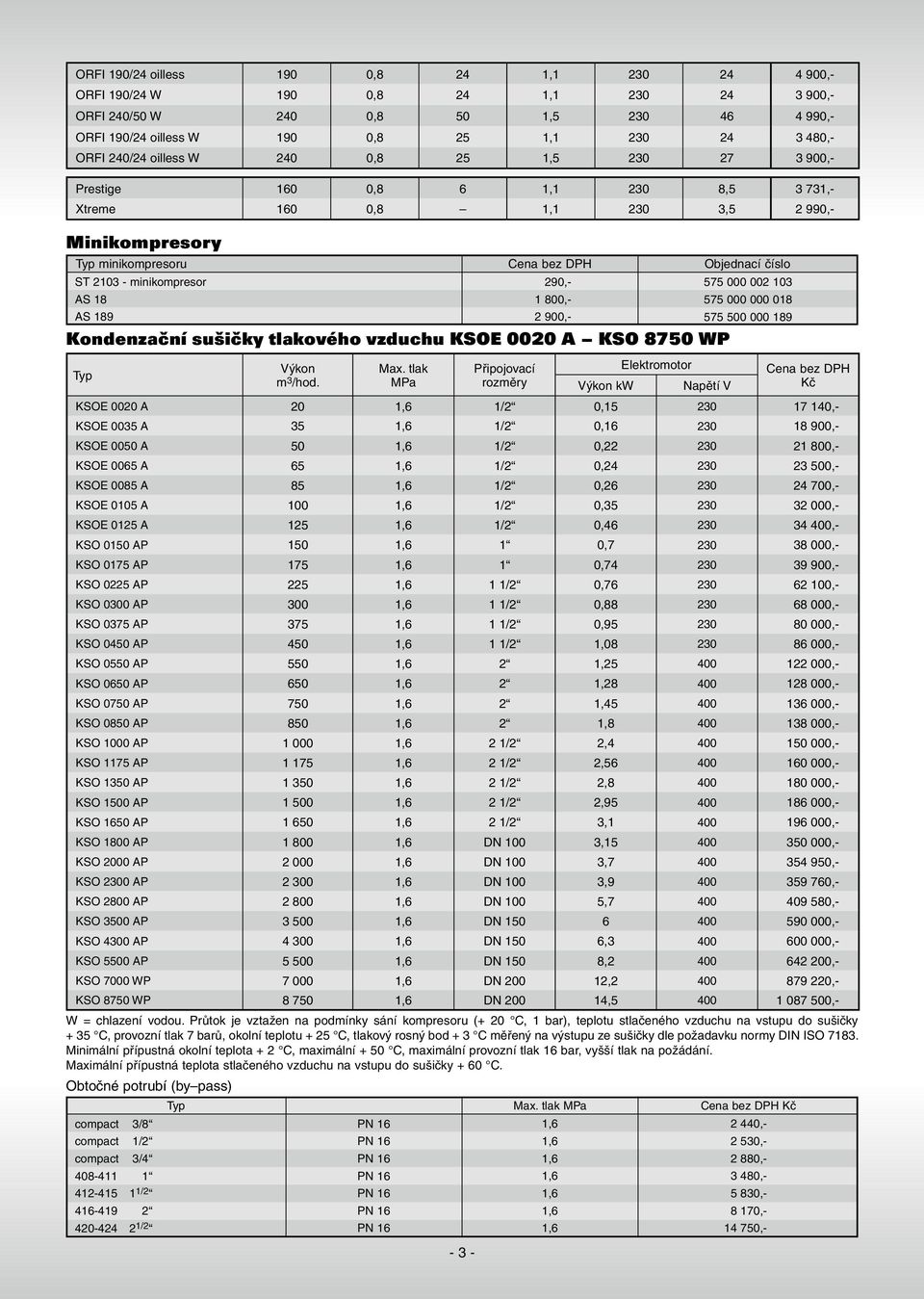 sušičky tlakového vzduchu KSOE 0020 A KSO 8750 WP Typ W = chlazení vodou.