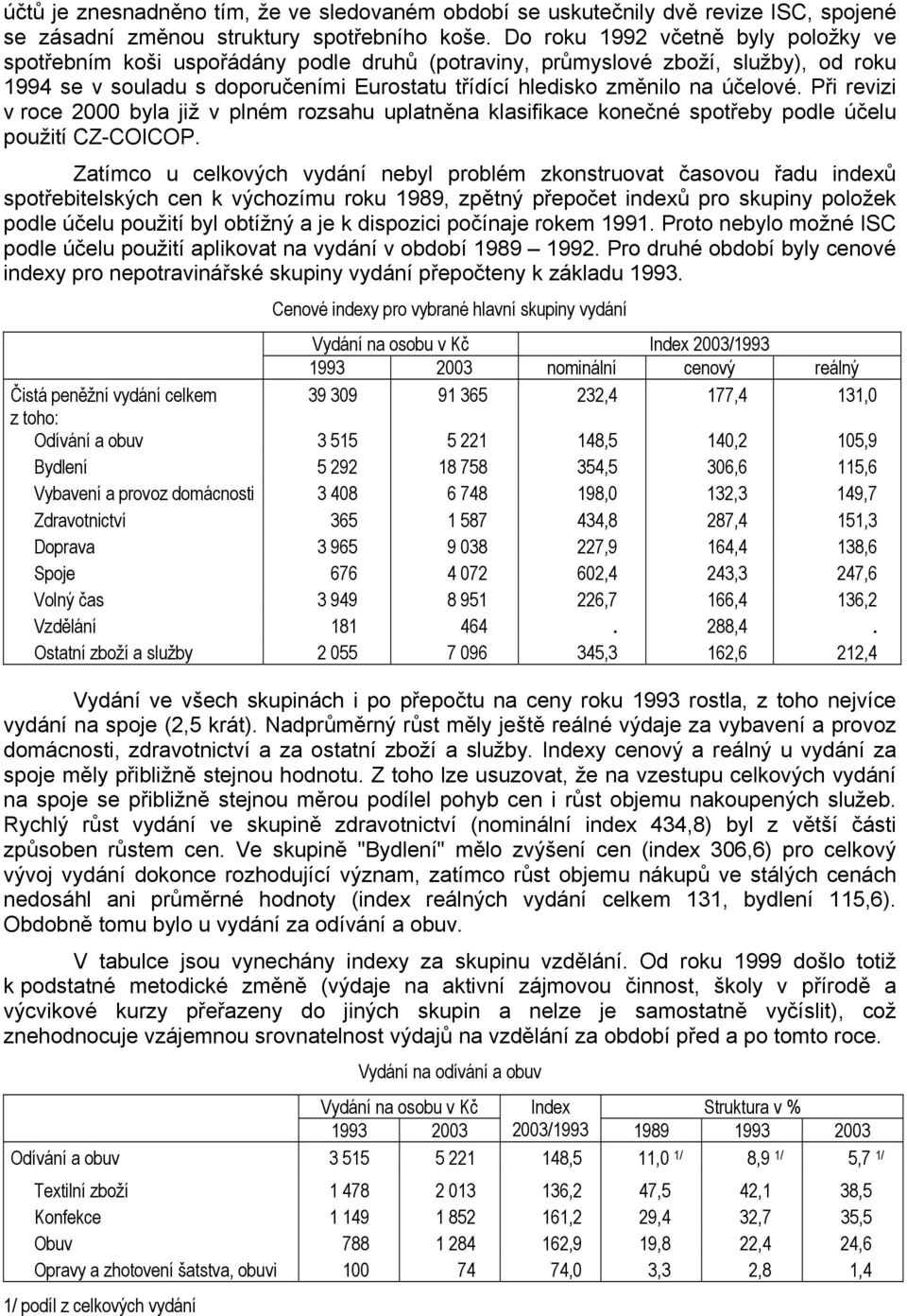 účelové. Při revizi v roce 2000 byla již v plném rozsahu uplatněna klasifikace konečné spotřeby podle účelu použití CZ-COICOP.