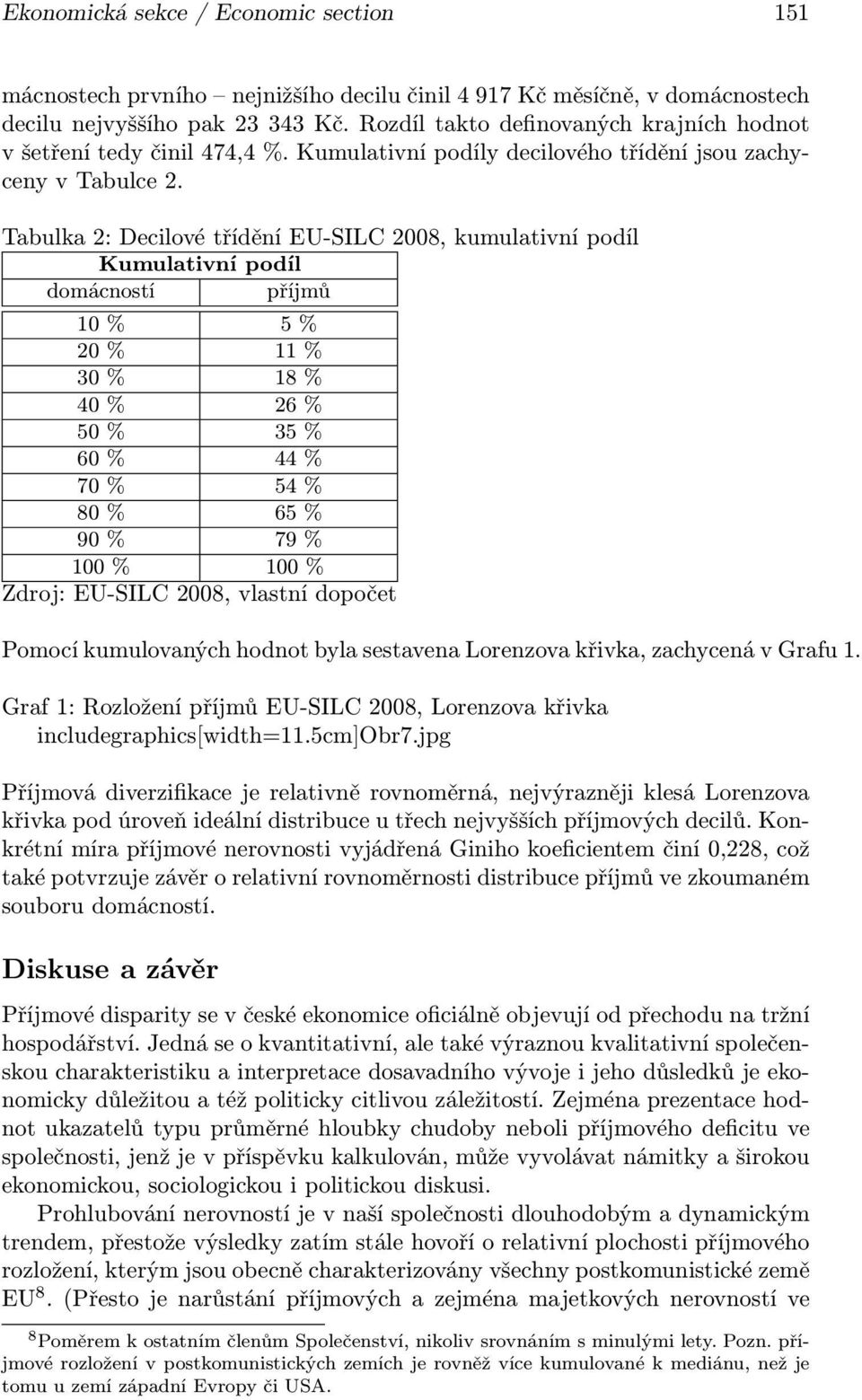 Tabulka 2: Decilové třídění EU-SILC 2008, kumulativní podíl Kumulativní podíl domácností příjmů 10 % 5 % 20 % 11 % 30 % 18 % 40 % 26 % 50 % 35 % 60 % 44 % 70 % 54 % 80 % 65 % 90 % 79 % 100 % 100 %
