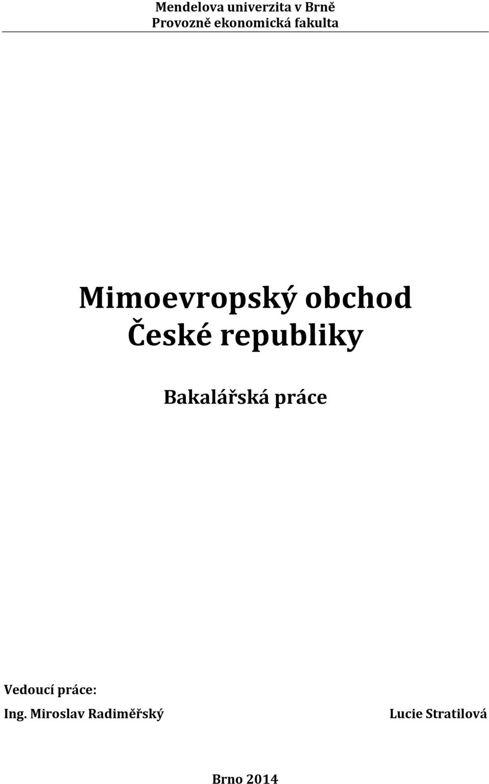 České republiky Bakalářská práce Vedoucí