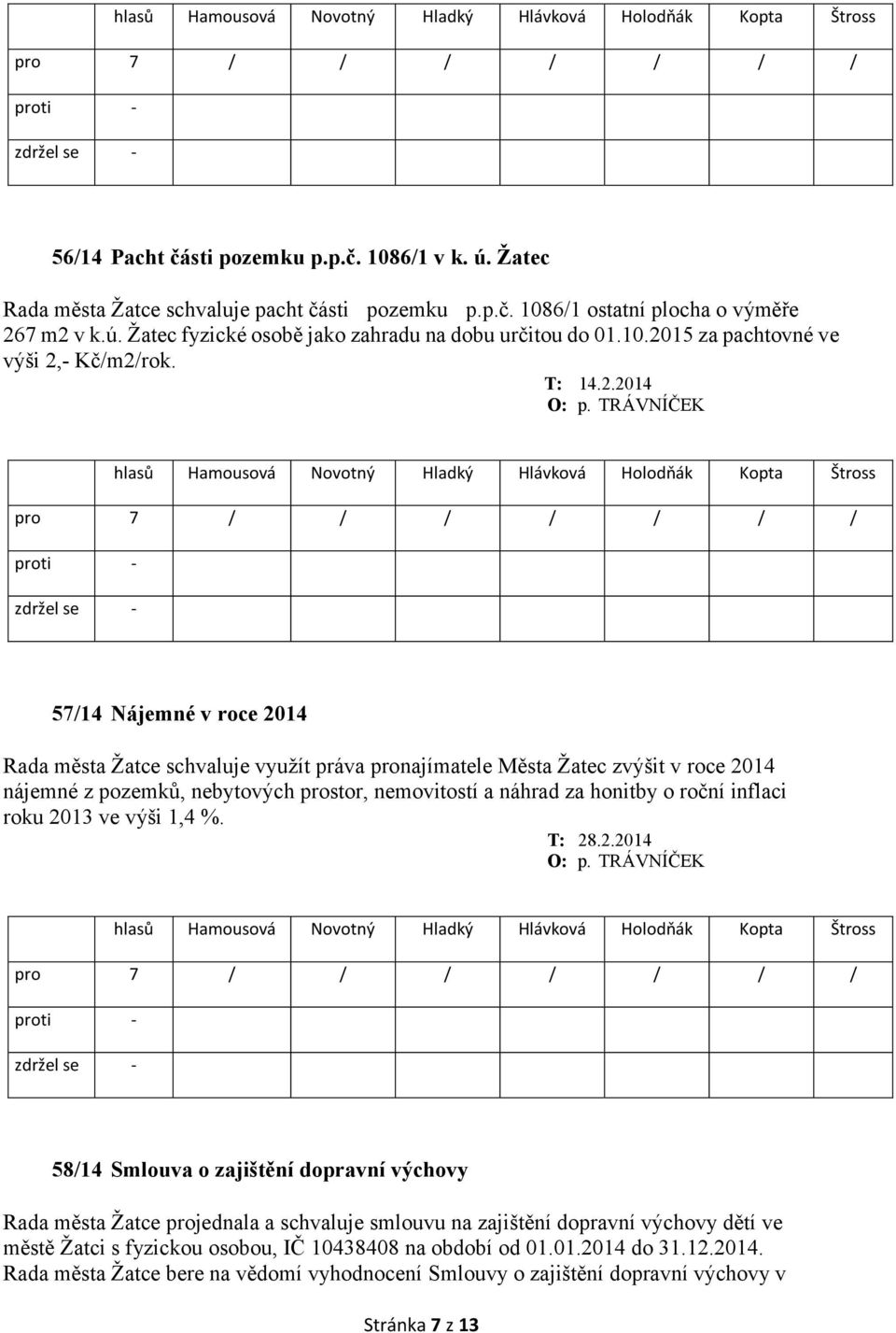 prostor, nemovitostí a náhrad za honitby o roční inflaci roku 2013 ve výši 1,4 %.