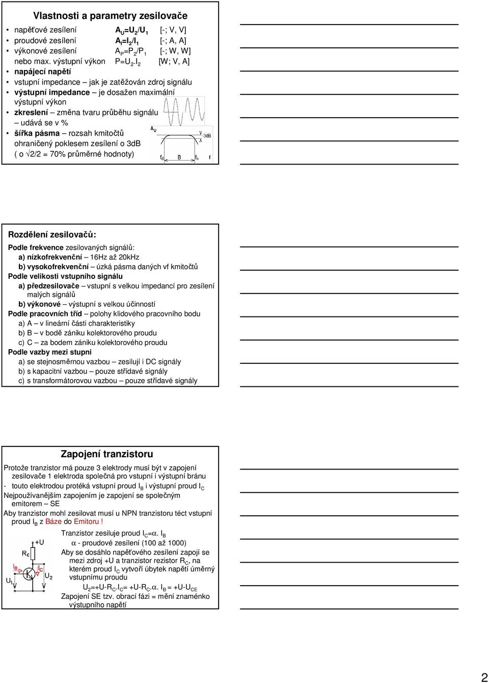 rozsah kmitočtů ohraničený poklesem zesílení o 3dB ( o 2/2 = 70% průměrné hodnoty) Rozdělení zesilovačů: Podle frekvence zesilovaných signálů: a) nízkofrekvenční 16Hz až 20kHz b) vysokofrekvenční