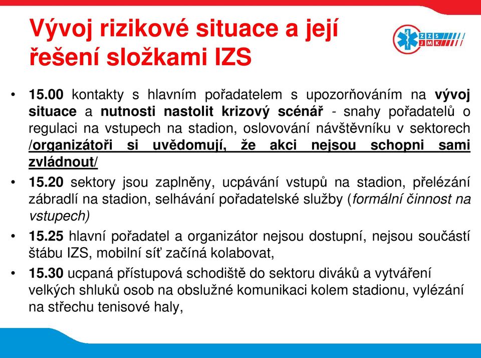 sektorech /organizátoři si uvědomují, že akci nejsou schopni sami zvládnout/ 15.