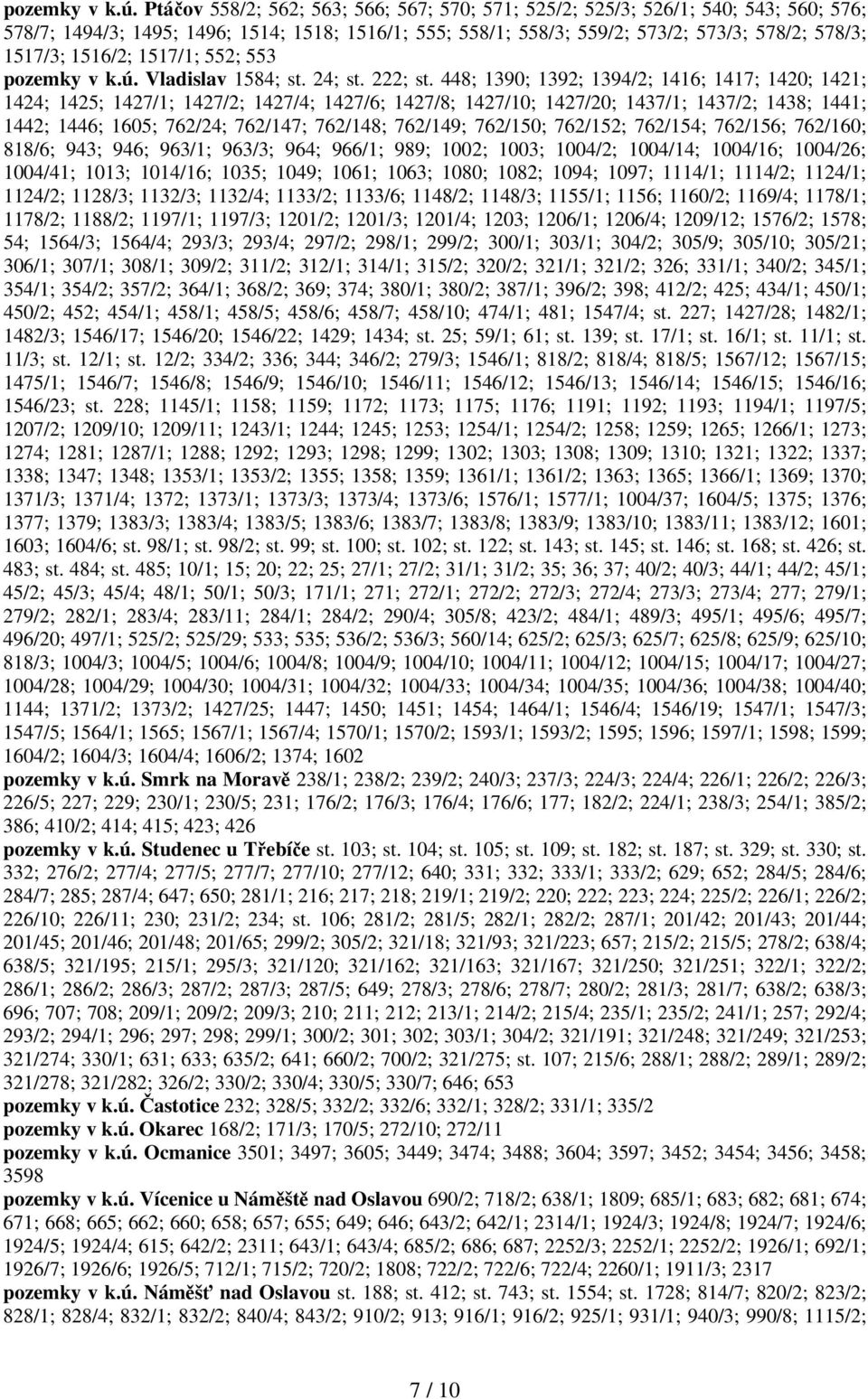 1516/2; 1517/1; 552; 553  Vladislav 1584; st. 24; st. 222; st.
