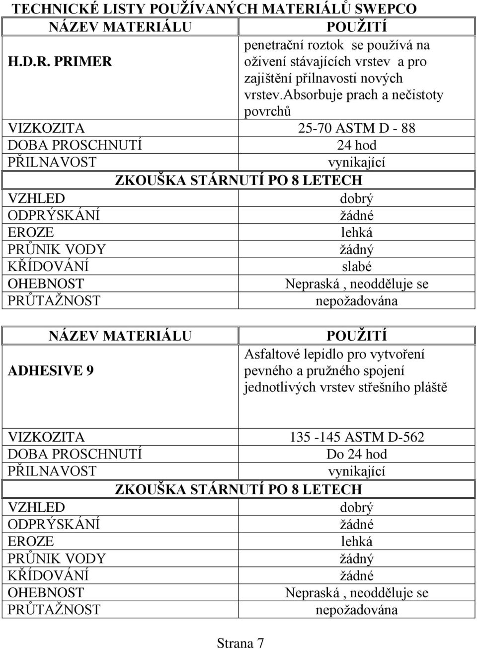 NÁZEV MATERIÁLU ADHESIVE 9 Asfaltové lepidlo pro vytvoření pevného a pružného spojení jednotlivých vrstev střešního pláště