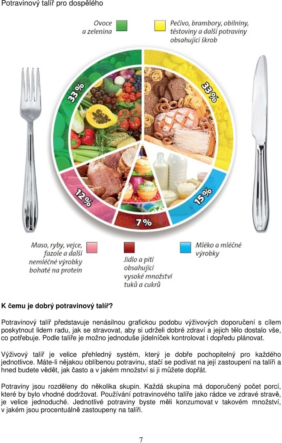 Podle talíře je možno jednoduše jídelníček kontrolovat i dopředu plánovat. Výživový talíř je velice přehledný systém, který je dobře pochopitelný pro každého jednotlivce.