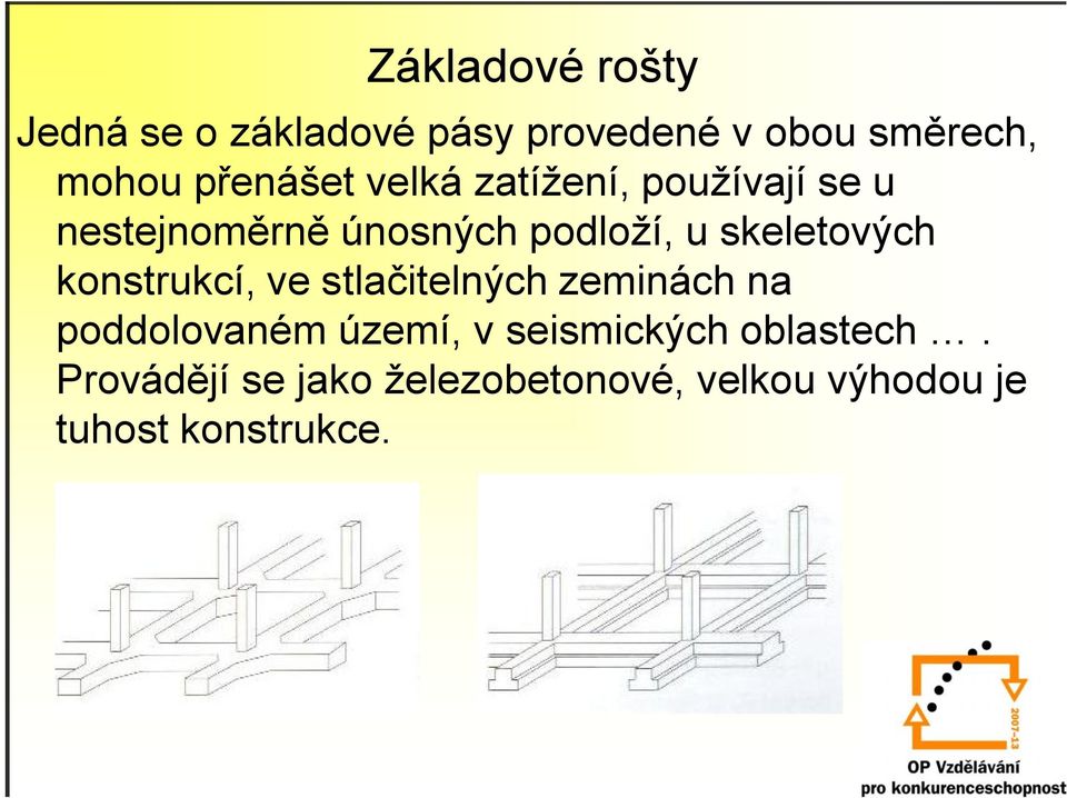 skeletových konstrukcí, ve stlačitelných zeminách na poddolovaném území, v