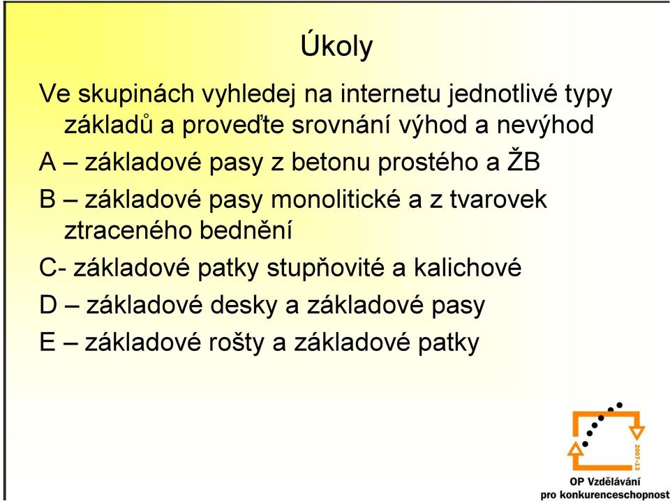 pasy monolitické a z tvarovek ztraceného bednění C- základové patky stupňovité