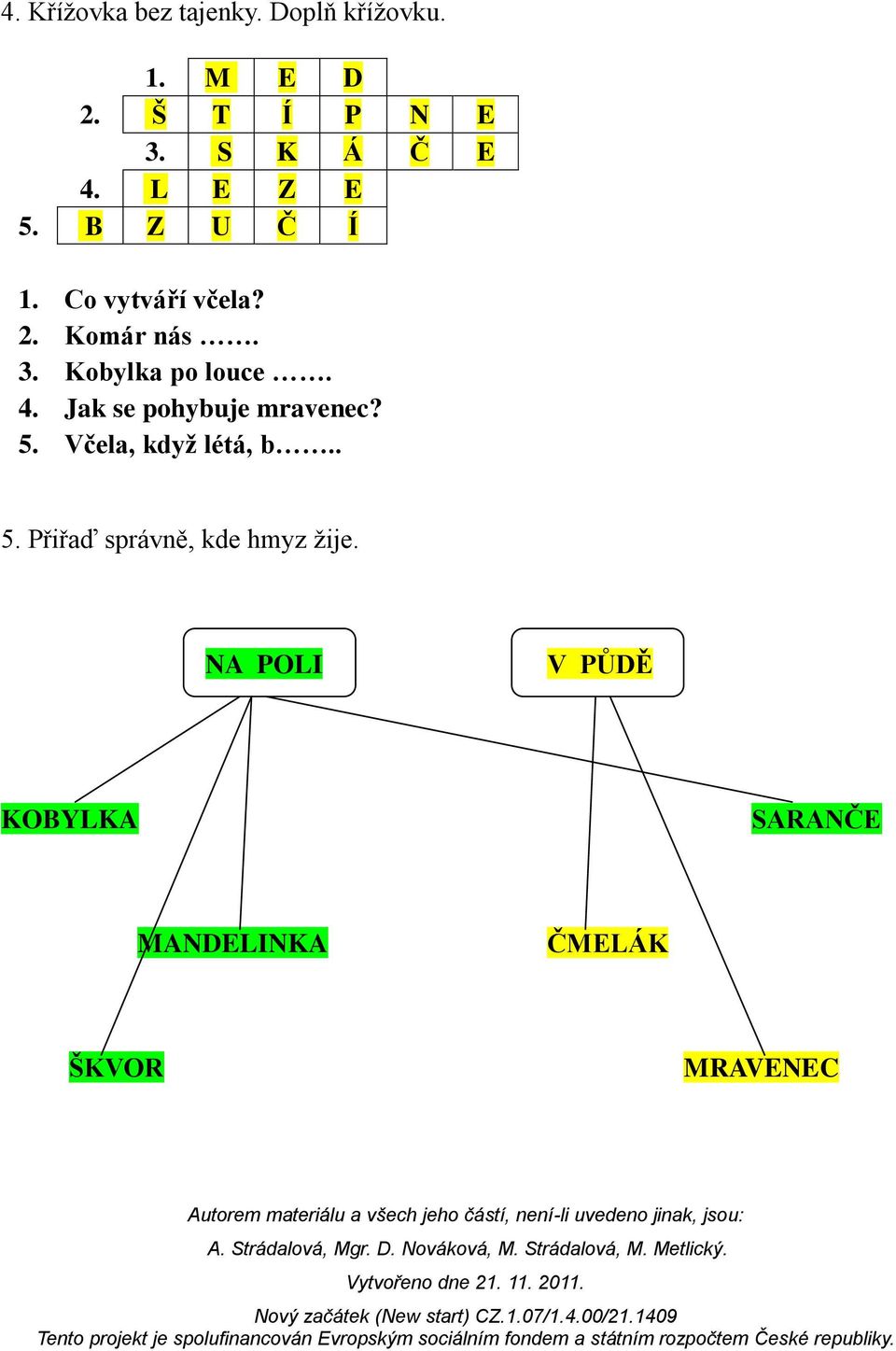 Kobylka po louce. 4. Jak se pohybuje mravenec? 5.