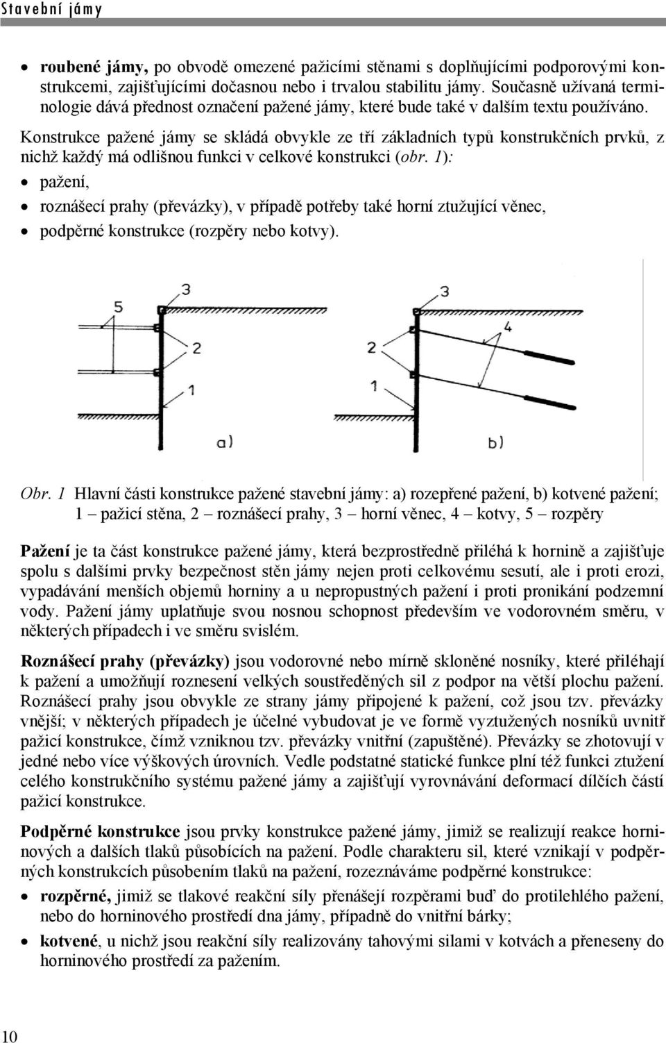 Konstrukce pažené jámy se skládá obvykle ze tří základních typů konstrukčních prvků, z nichž každý má odlišnou funkci v celkové konstrukci (obr.