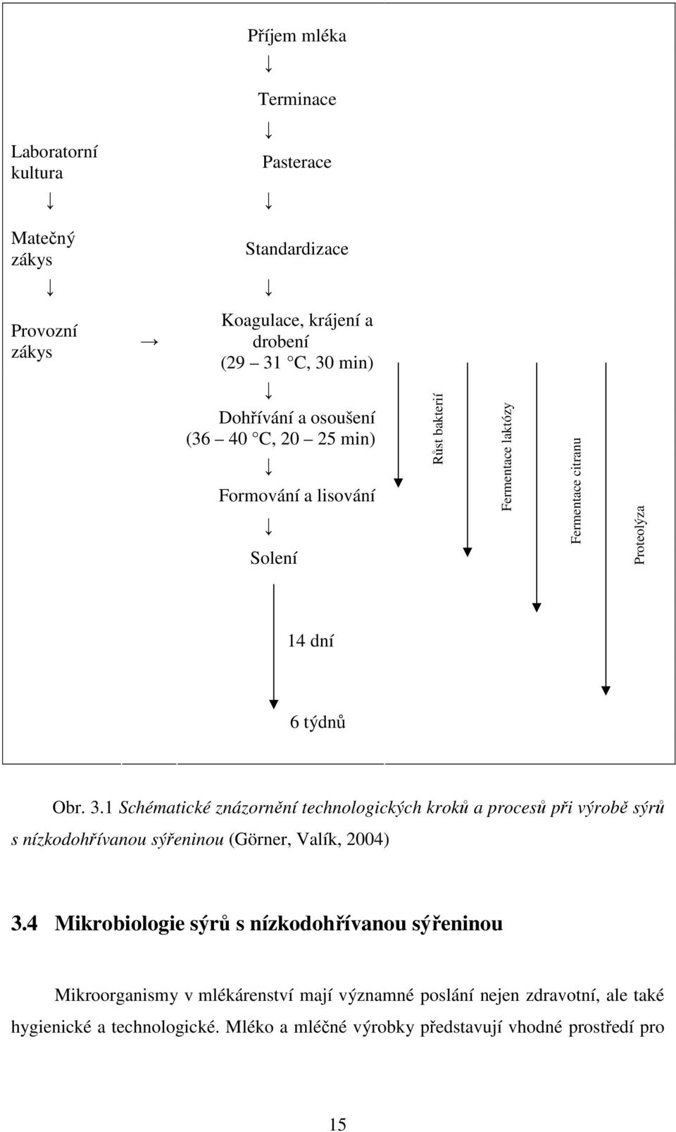 1 Schématické znázornění technologických kroků a procesů při výrobě sýrů s nízkodohřívanou sýřeninou (Görner, Valík, 2004) 3.