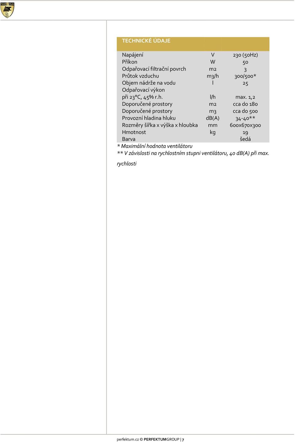 1,2 Doporučené prostory m2 cca do 180 Doporučené prostory m3 cca do 500 Provozní hladina hluku db(a) 34-40** Rozměry šířka x