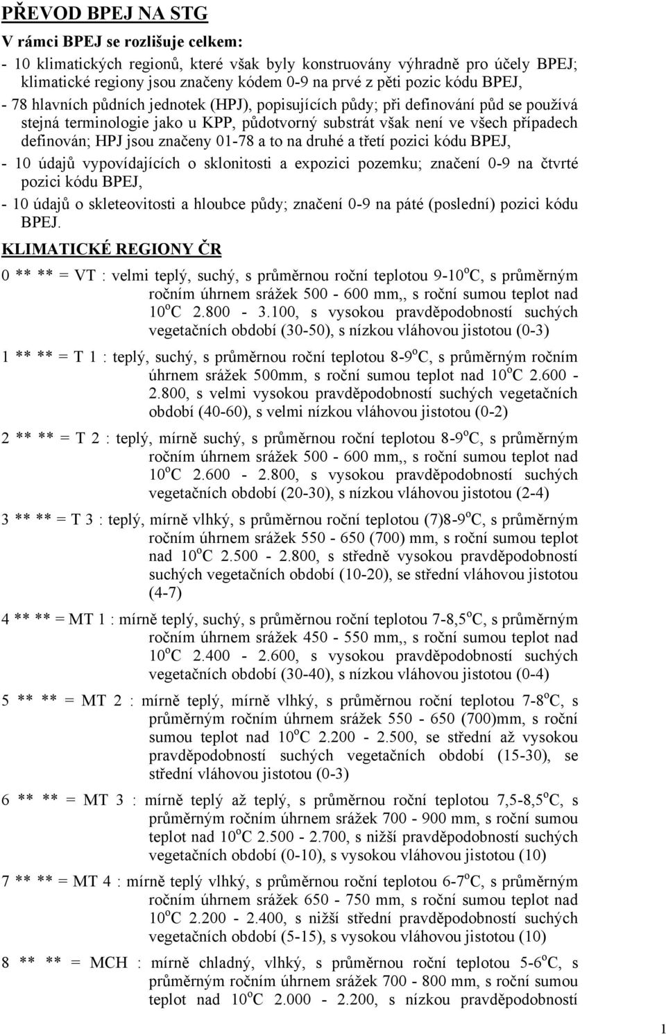 značeny 01-78 a to na druhé a třetí pozici kódu BPEJ, - 10 údajů vypovídajících o sklonitosti a expozici pozemku; značení 0-9 na čtvrté pozici kódu BPEJ, - 10 údajů o skleteovitosti a hloubce půdy;