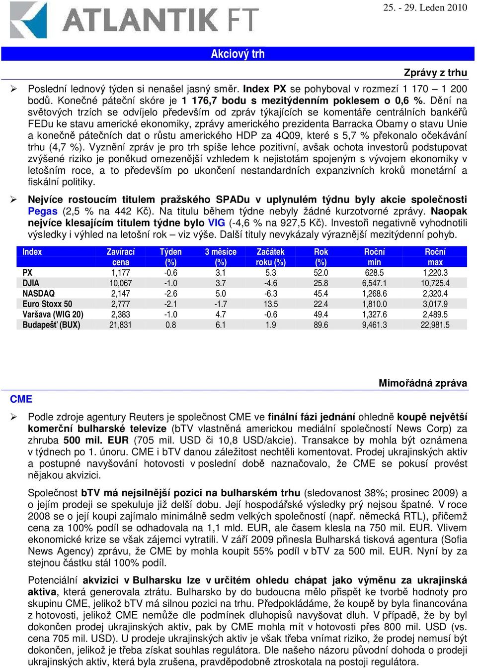 páteních dat o rstu amerického HDP za 4Q09, které s 5,7 % pekonalo oekávání trhu (4,7 %).