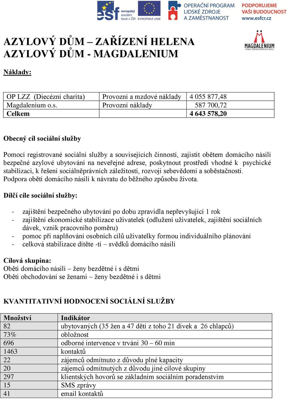 neveřejné adrese, poskytnout prostředí vhodné k psychické stabilizaci, k řešení sociálněprávních záležitostí, rozvoji sebevědomí a soběstačnosti.