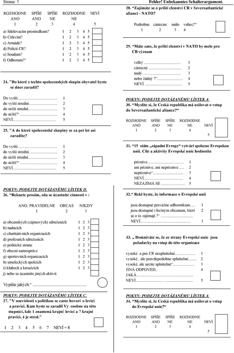 6. Reknete prosím, zda se úcastníte cinnosti v :, PRAVIDEL OBCAS NIKDY a) obcanských (zájmových) sdruženích b) nadacích c) charitativních organizacích d) profesních sdruženích e) politické strane f)