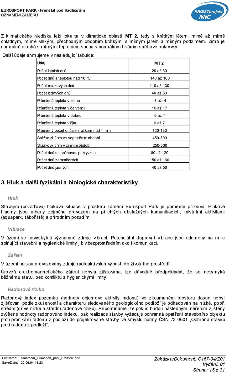 Další údaje shrnujeme v následující tabulce: Údaj MT 2 Počet letních dnů 20 až 30 Počet dnů s teplotou nad 10 C 140 až 160 Počet mrazových dnů 110 až 130 Počet ledových dnů 40 až 50 Průměrná teplota