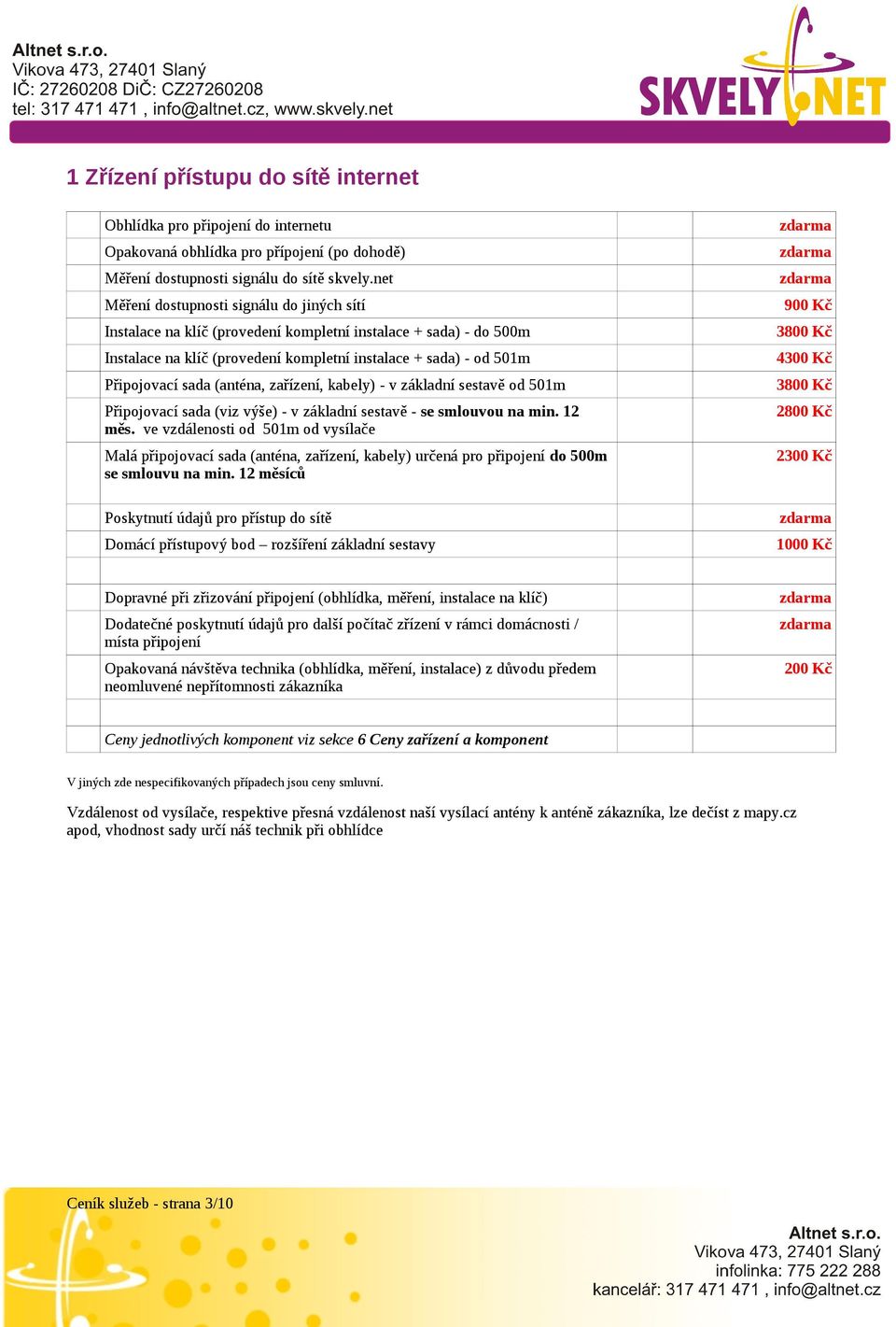 (anténa, zařízení, kabely) - v základní sestavě od 501m Připojovací sada (viz výše) - v základní sestavě - se smlouvou na min. 12 měs.