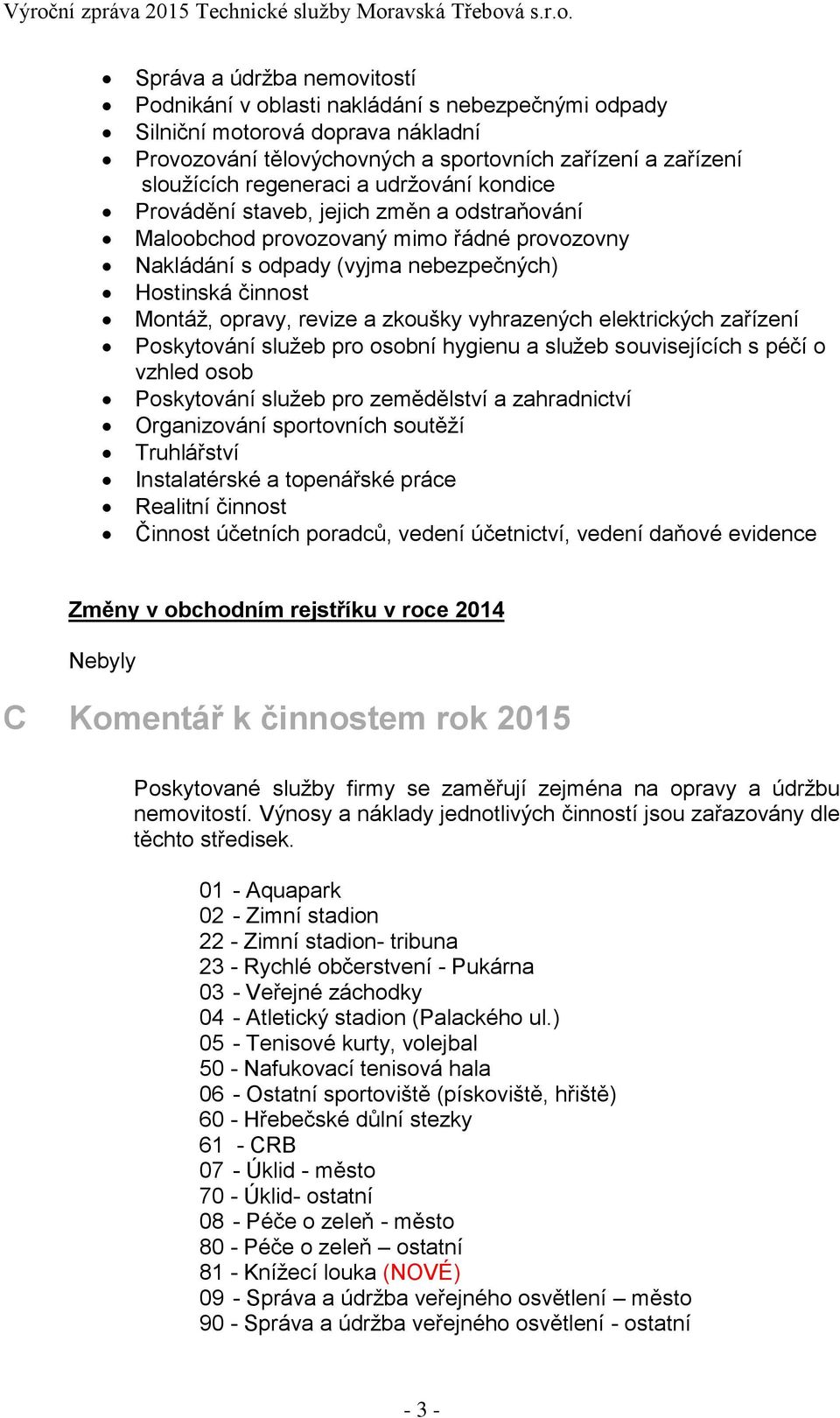 vyhrazených elektrických zařízení Poskytování služeb pro osobní hygienu a služeb souvisejících s péčí o vzhled osob Poskytování služeb pro zemědělství a zahradnictví Organizování sportovních soutěží