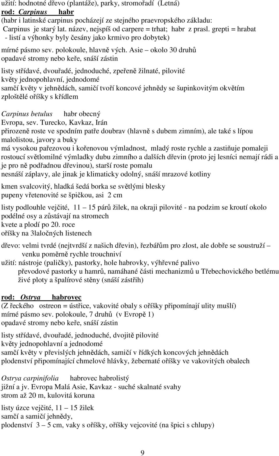 Asie okolo 30 druhů opadavé stromy nebo keře, snáší zástin listy střídavé, dvouřadé, jednoduché, zpeřeně žilnaté, pilovité květy jednopohlavní, jednodomé samčí květy v jehnědách, samičí tvoří koncové