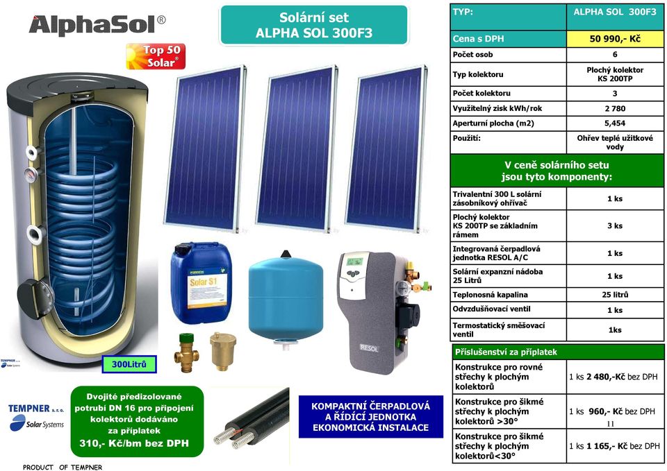 rámem 3 ks Integrovaná čerpadlová jednotka RESOL A/C Solární expanzní nádoba 25 Litrů Příslušenství