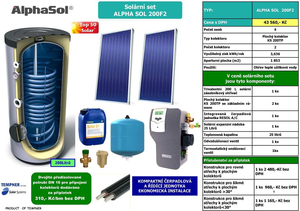 Integrovaná čerpadlová jednotka RESOL A/C Solární expanzní nádoba 25 Litrů 200Litrů Příslušenství