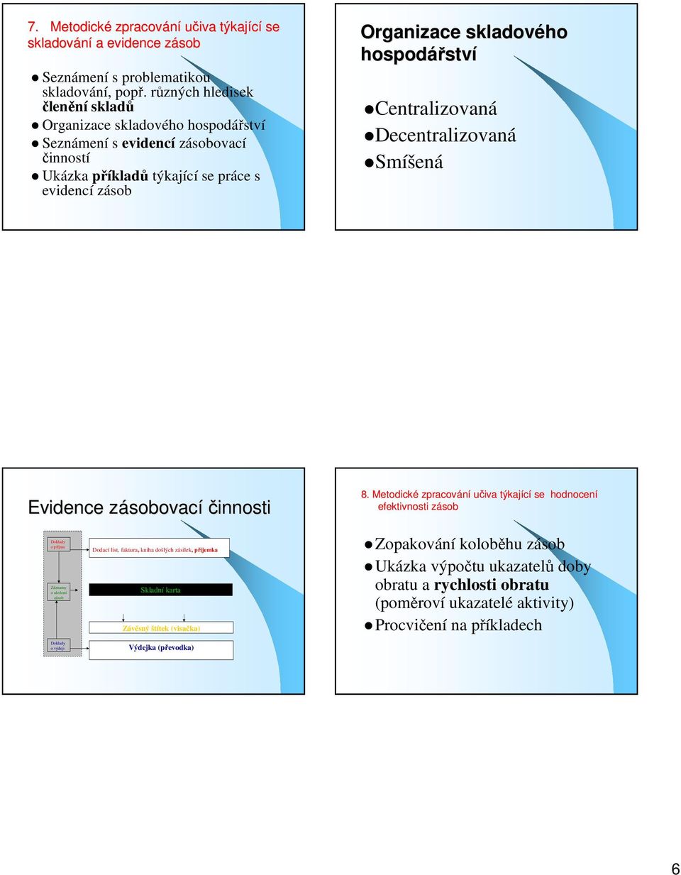 ství Centralizovaná Decentralizovaná Smíšená Evidence zásobovacz sobovací činnosti 8.