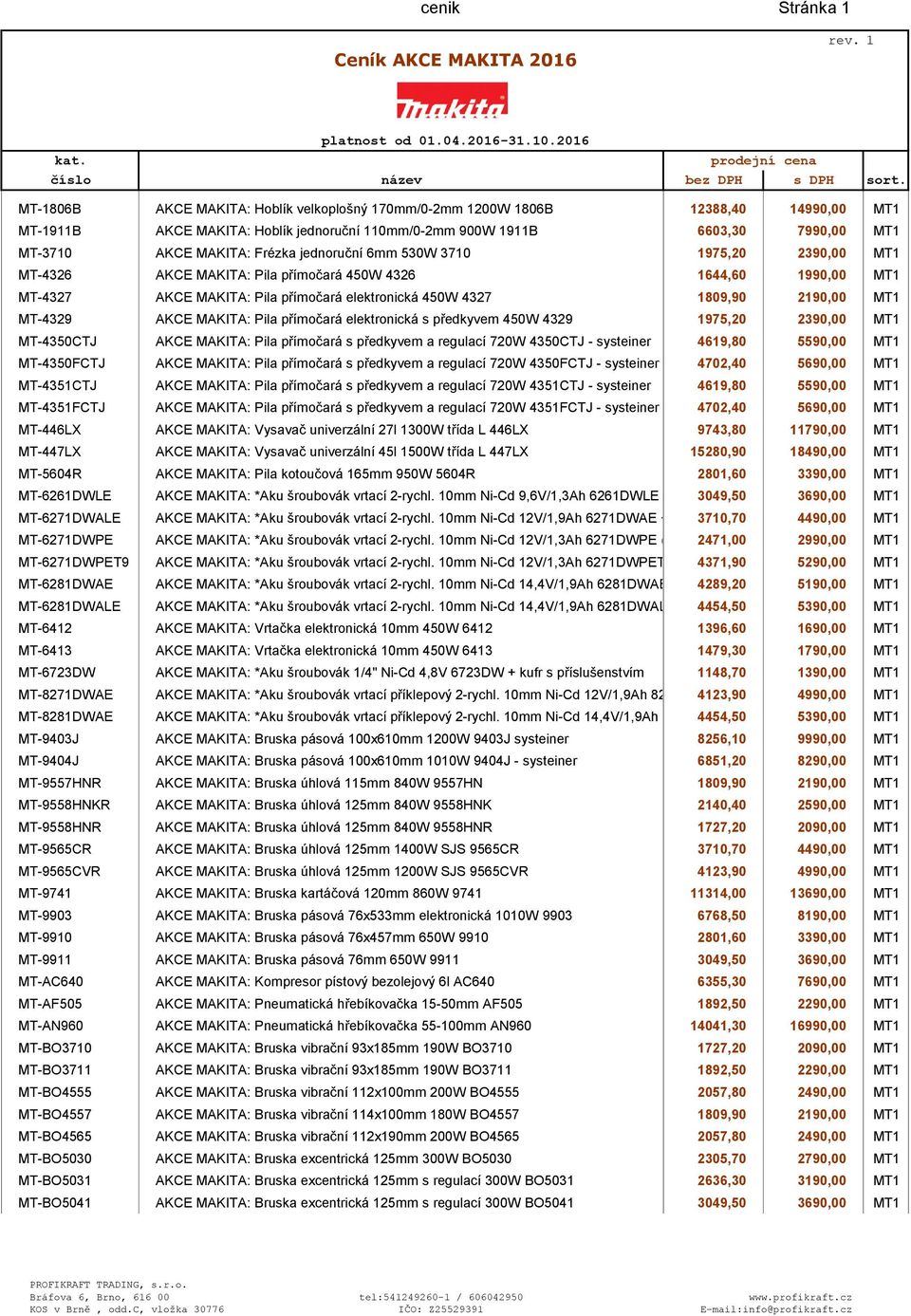 2190,00 MT1 MT-4329 AKCE MAKITA: Pila přímočará elektronická s předkyvem 450W 4329 1975,20 2390,00 MT1 MT-4350CTJ AKCE MAKITA: Pila přímočará s předkyvem a regulací 720W 4350CTJ - systeiner 4619,80