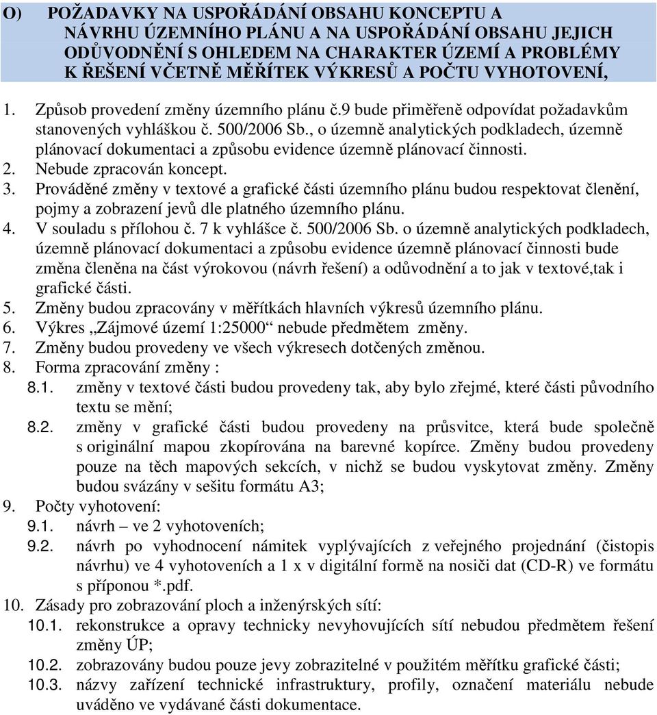 , o územně analytických podkladech, územně plánovací dokumentaci a způsobu evidence územně plánovací činnosti. 2. Nebude zpracován koncept. 3.