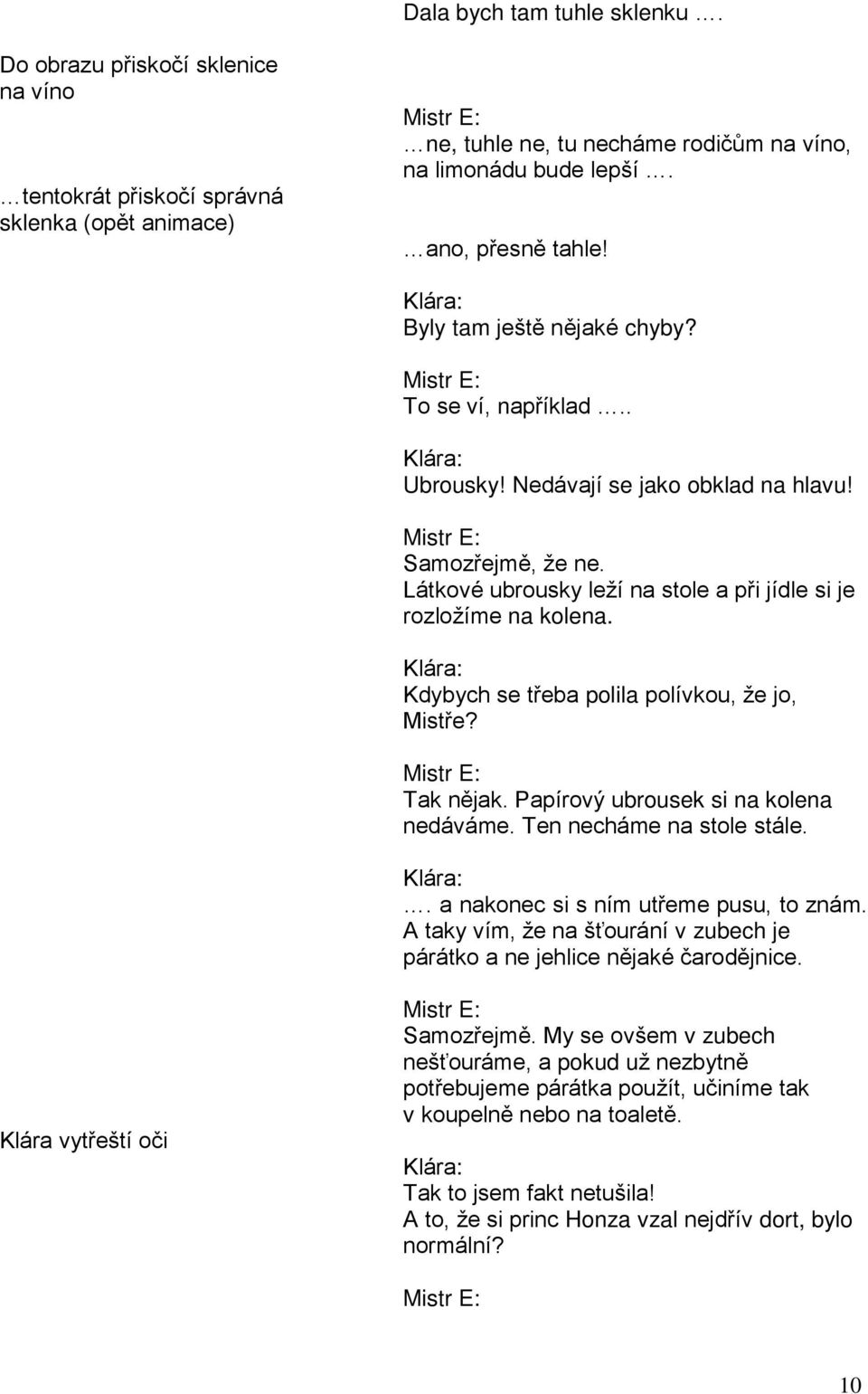 Kdybych se třeba polila polívkou, že jo, Mistře? Tak nějak. Papírový ubrousek si na kolena nedáváme. Ten necháme na stole stále.. a nakonec si s ním utřeme pusu, to znám.