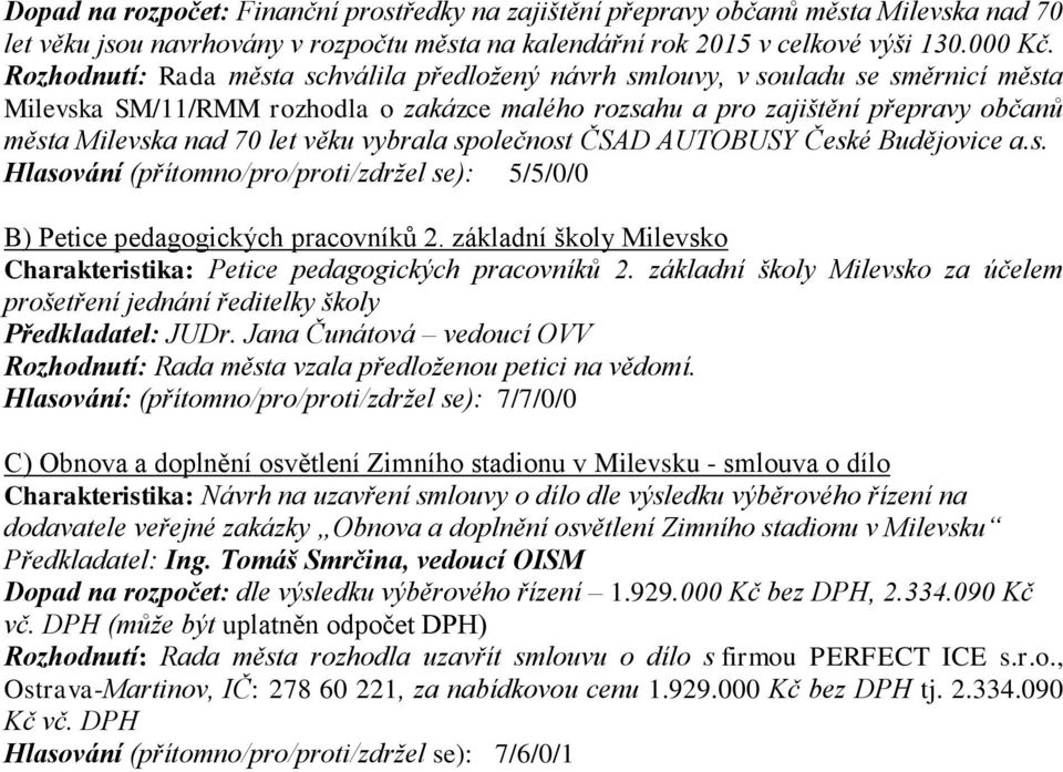 věku vybrala společnost ČSAD AUTOBUSY České Budějovice a.s. Hlasování (přítomno/pro/proti/zdržel se): 5/5/0/0 B) Petice pedagogických pracovníků 2.