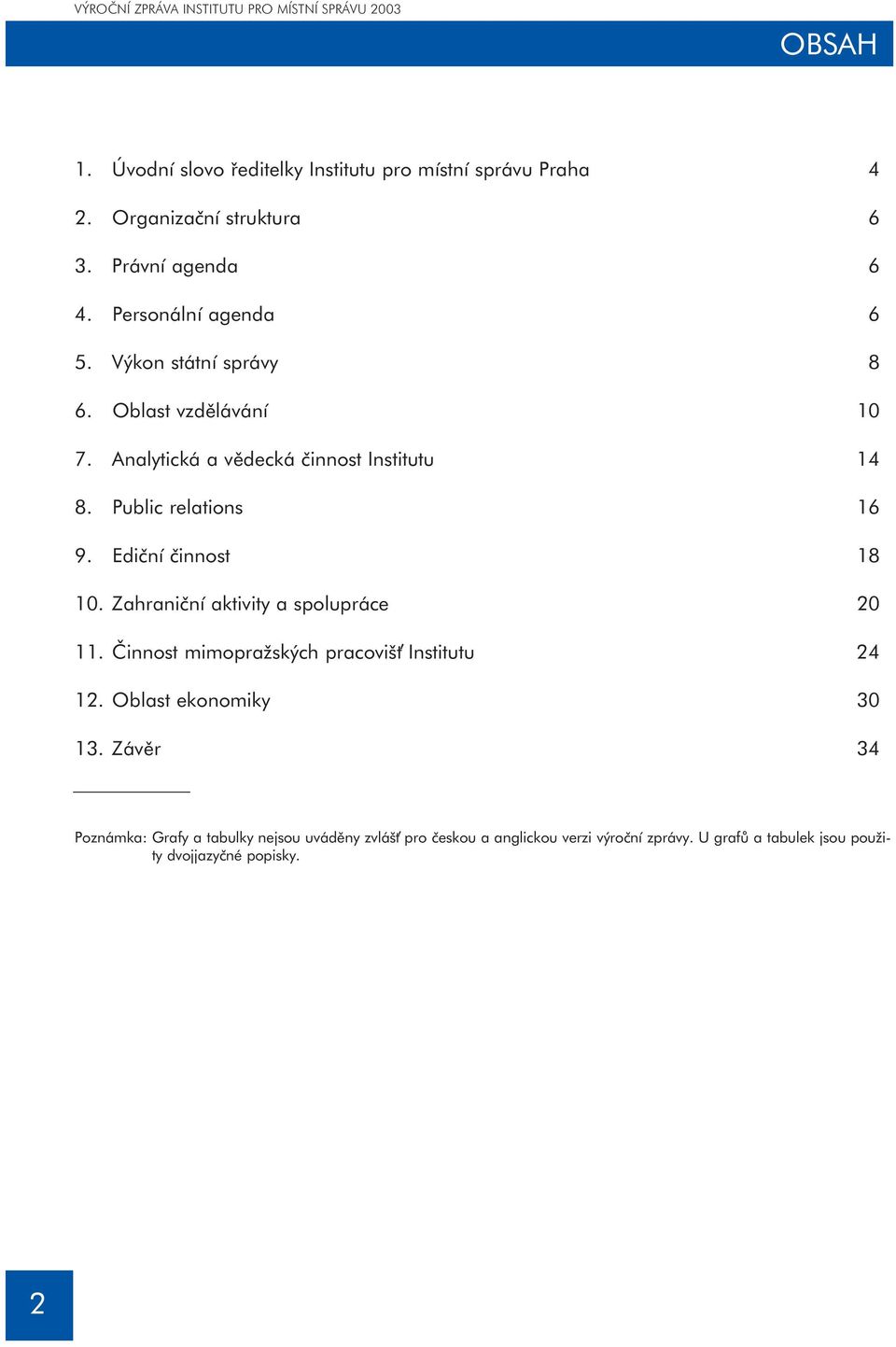 Public relations 16 9. Ediční činnost 18 10. Zahraniční aktivity a spolupráce 20 11. Činnost mimopražských pracoviš Institutu 24 12.