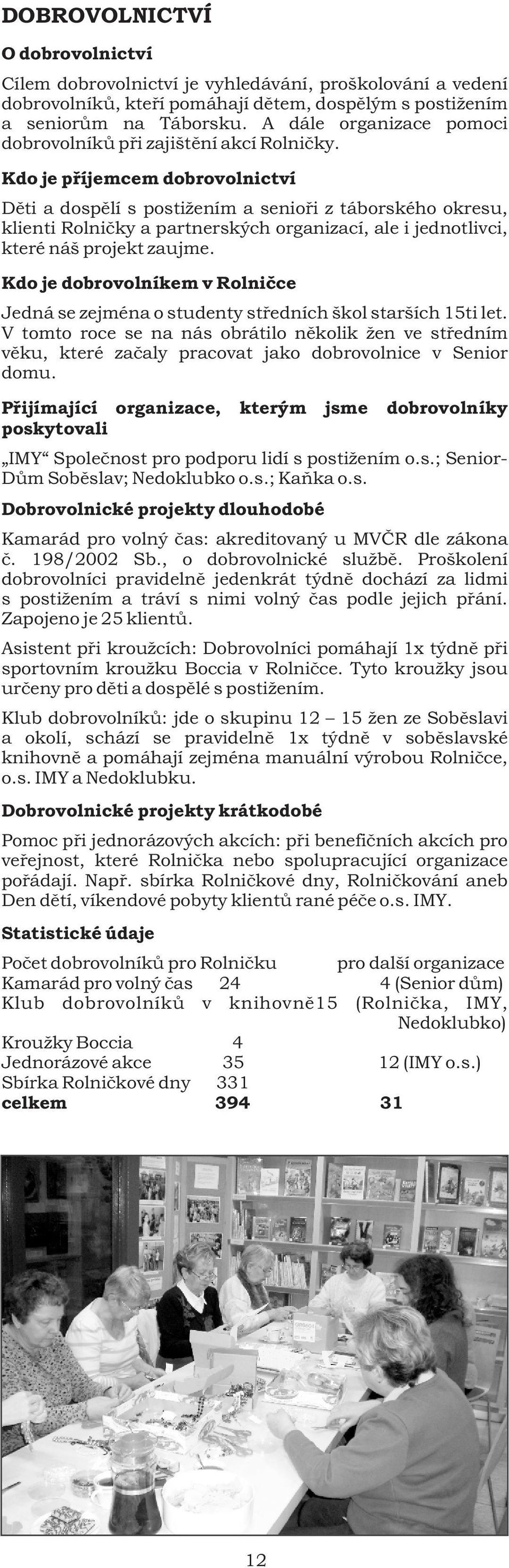 Kdo je pøíjemcem dobrovolnictví Dìti a dospìlí s postižením a senioøi z táborského okresu, klienti Rolnièky a partnerských organizací, ale i jednotlivci, které náš projekt zaujme.