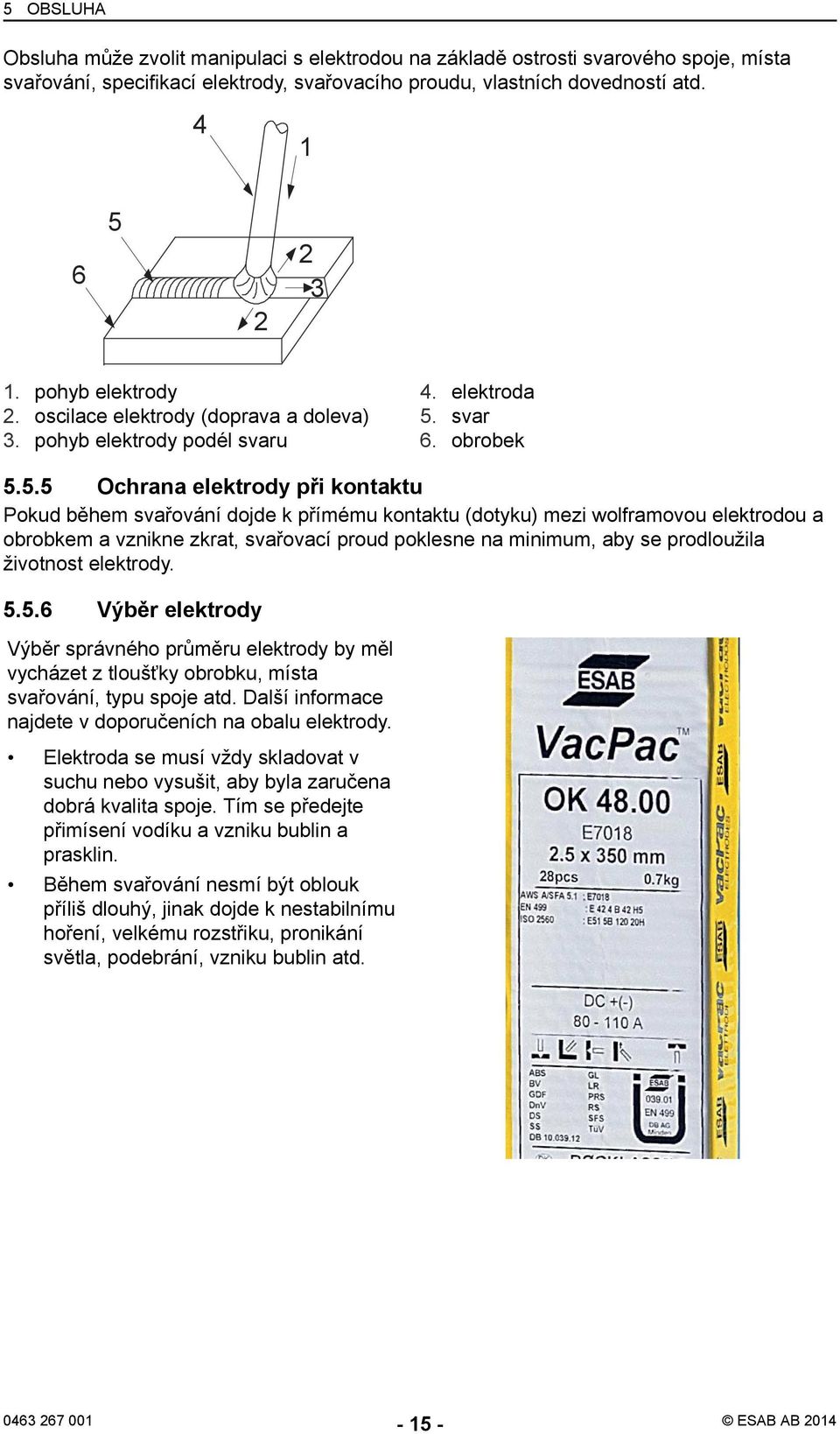 svar 3. pohyb elektrody podél svaru 6. obrobek 5.